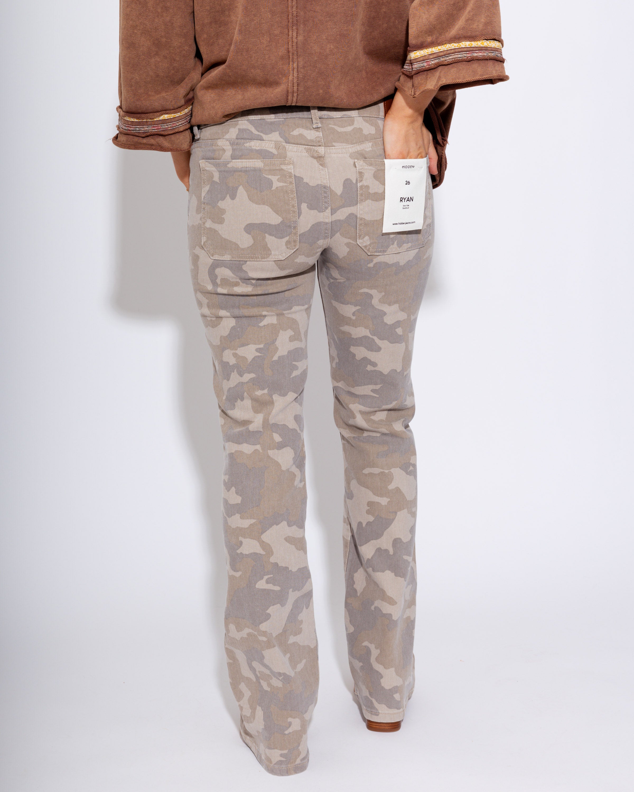 The Tan Camo Dual-Waist Bootcut Jean