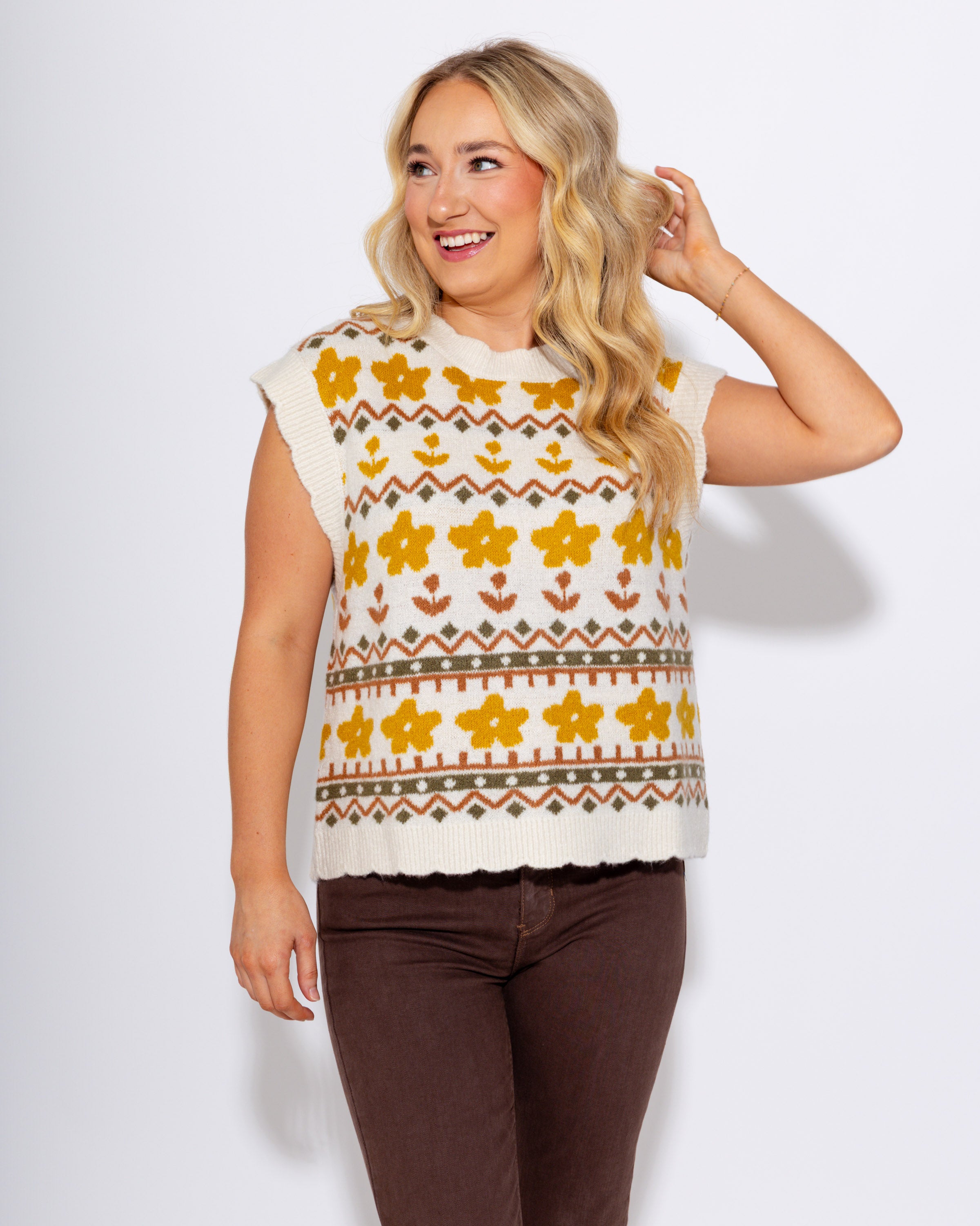 Retro Floral Knit Sweater Vest