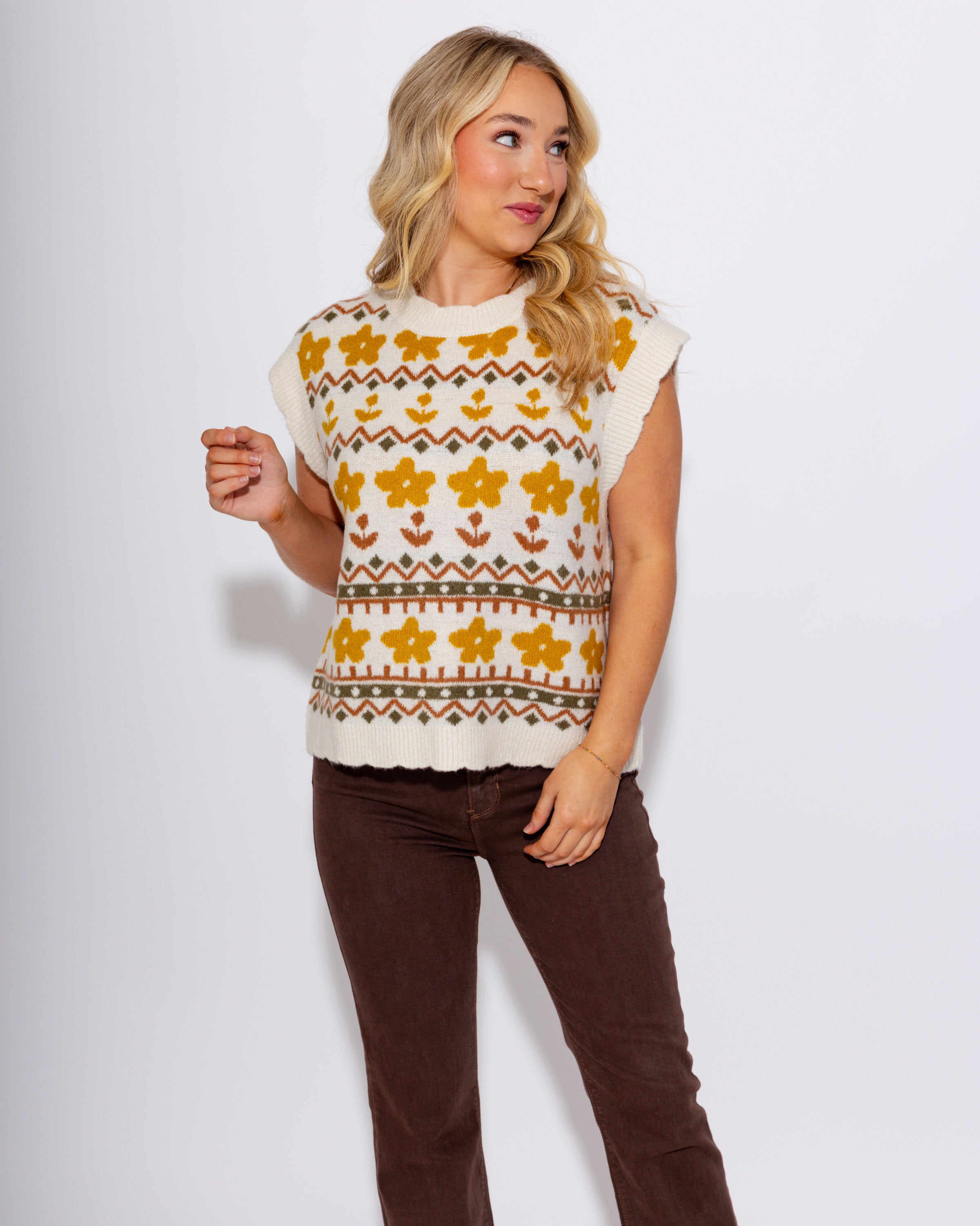 Retro Floral Knit Sweater Vest