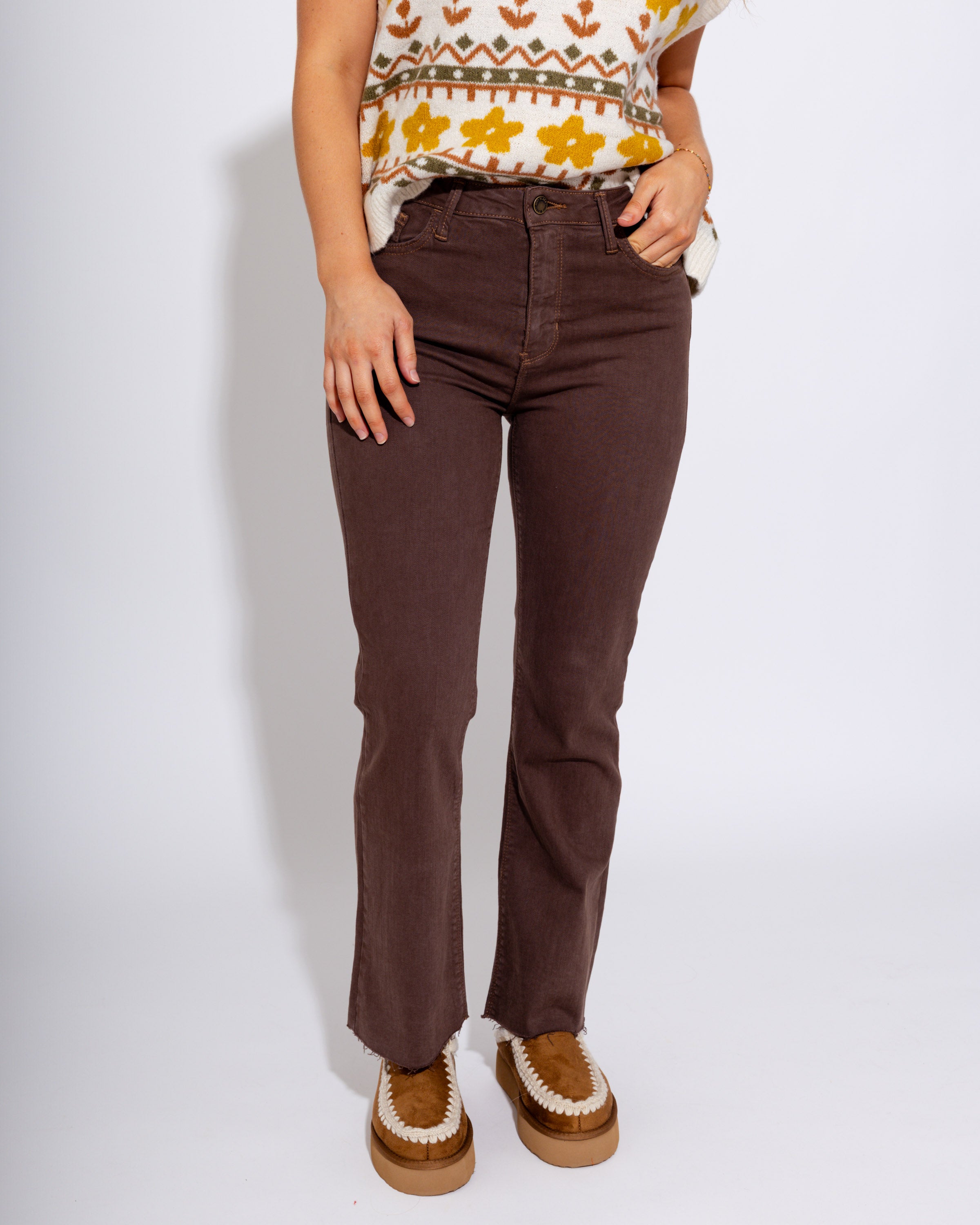 Brown Crop Flare Jeans