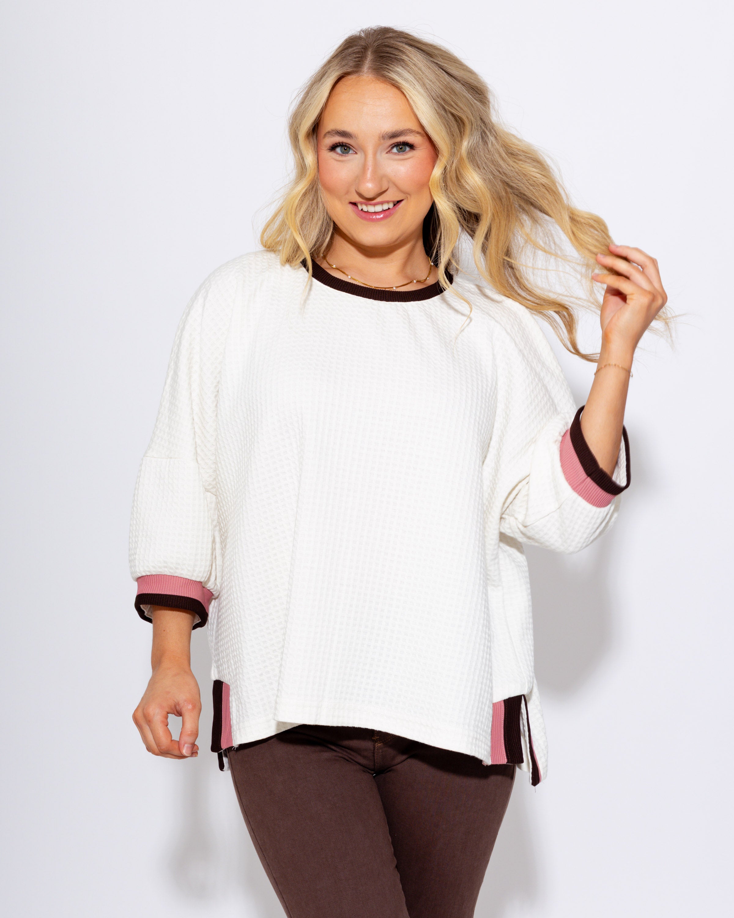 Waffle Knit Contrast Top