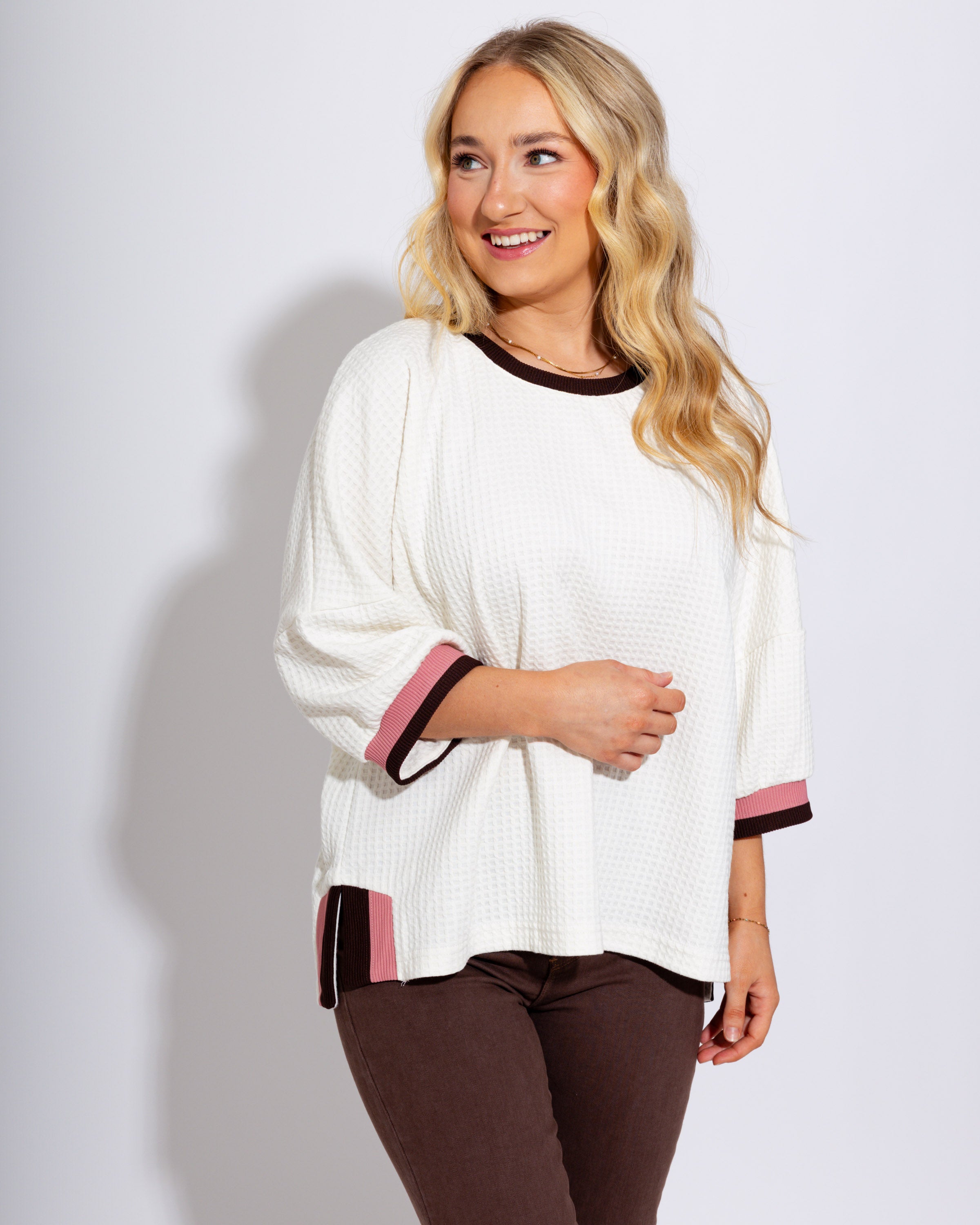 Waffle Knit Contrast Top