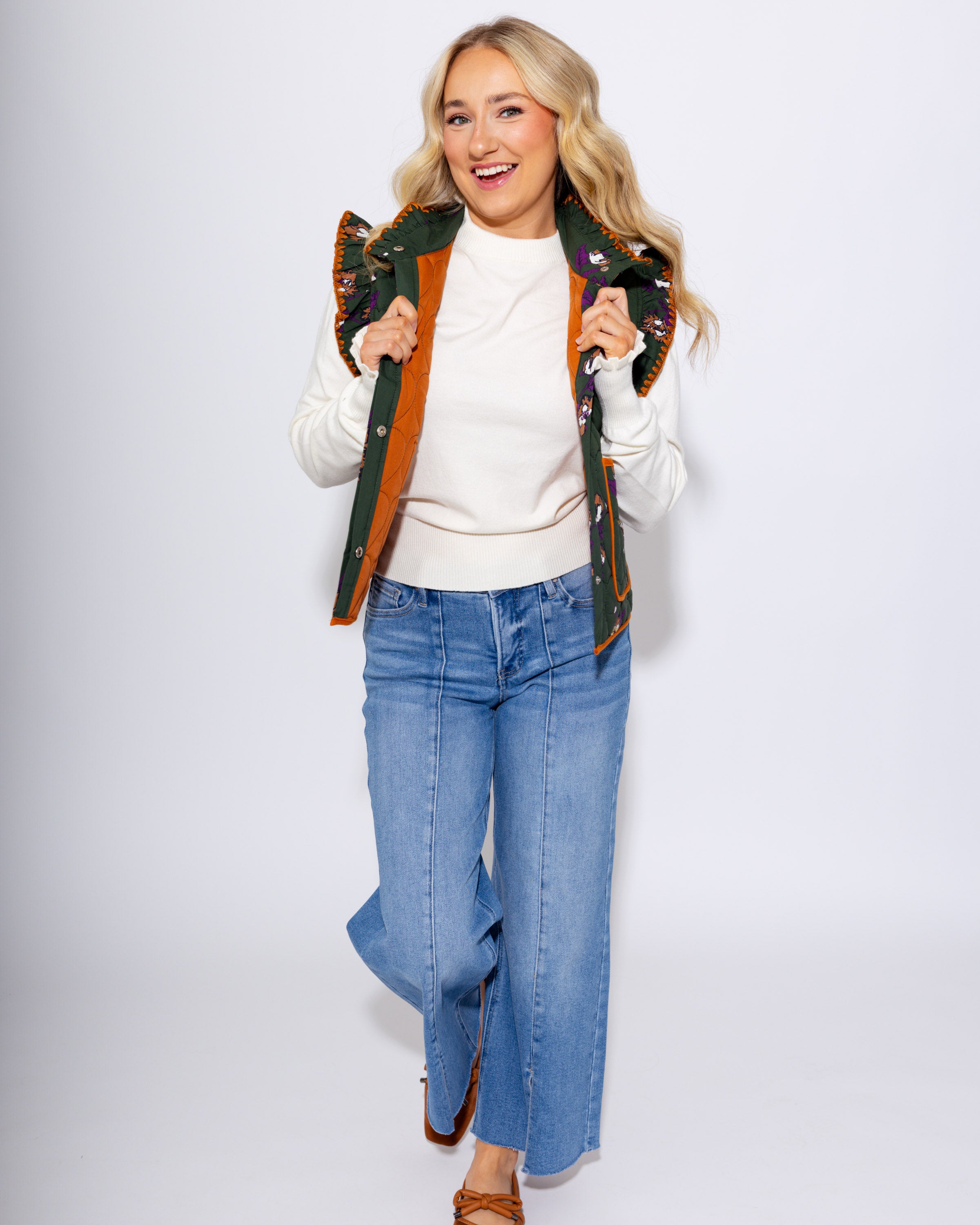 Ruffled Quilted Floral Vest