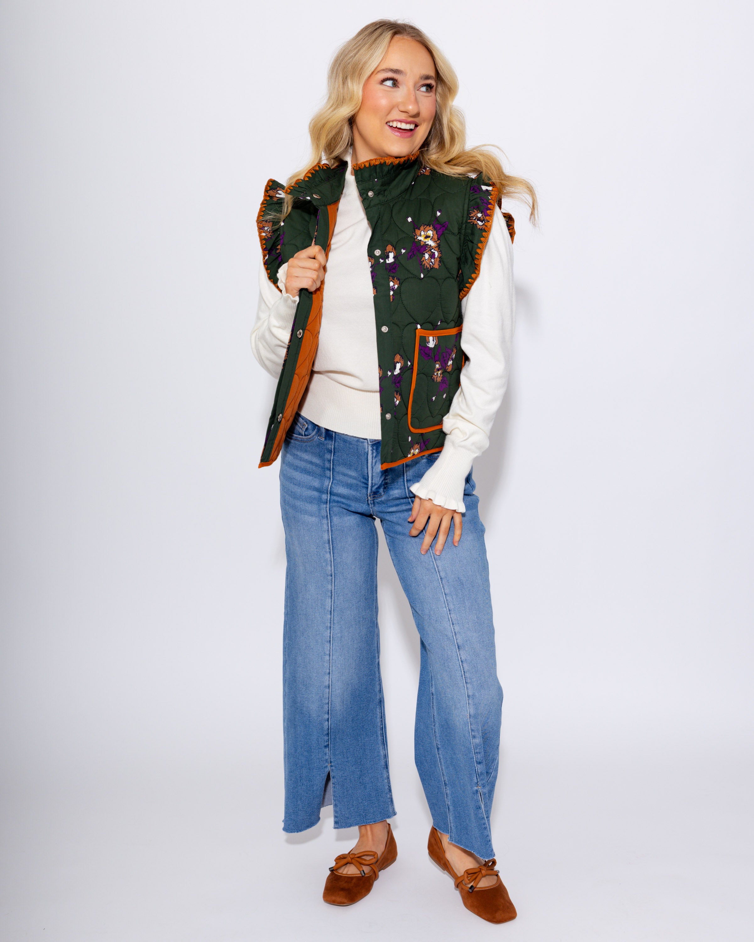 Ruffled Quilted Floral Vest