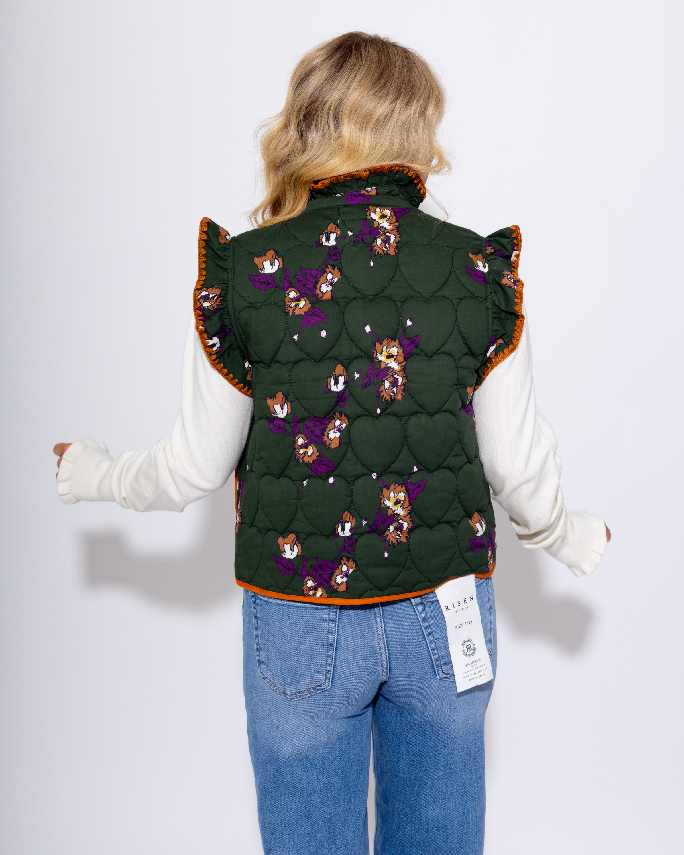 Ruffled Quilted Floral Vest