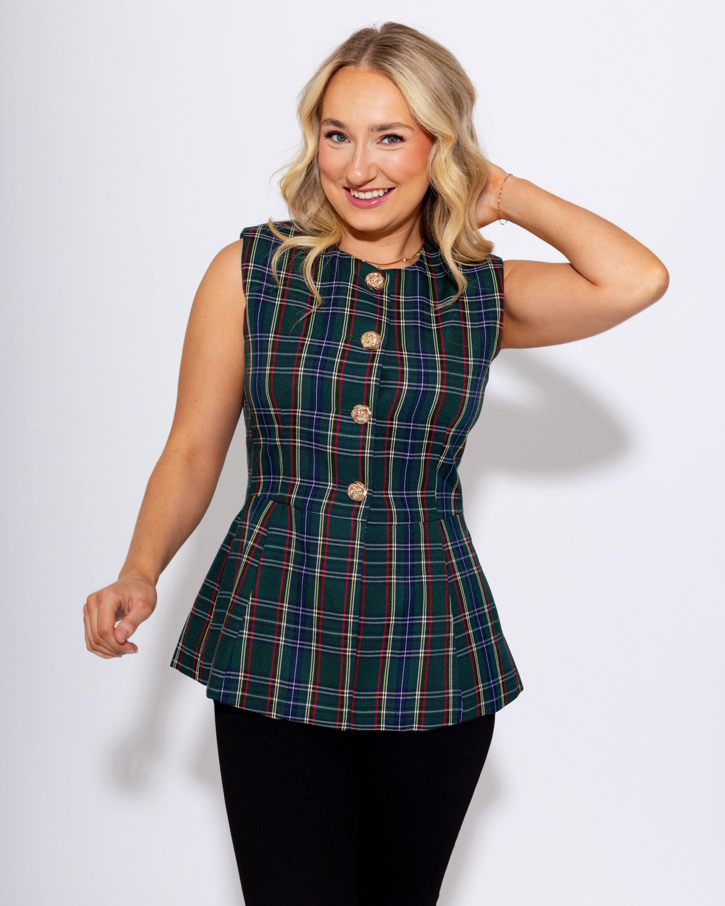 Tailored Tartan Vest in Green