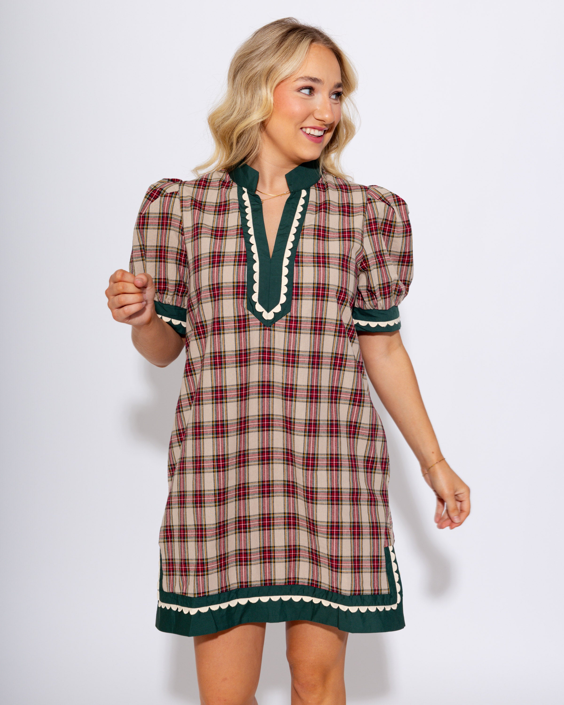 Plaid Flutter Sleeve Mini Dress