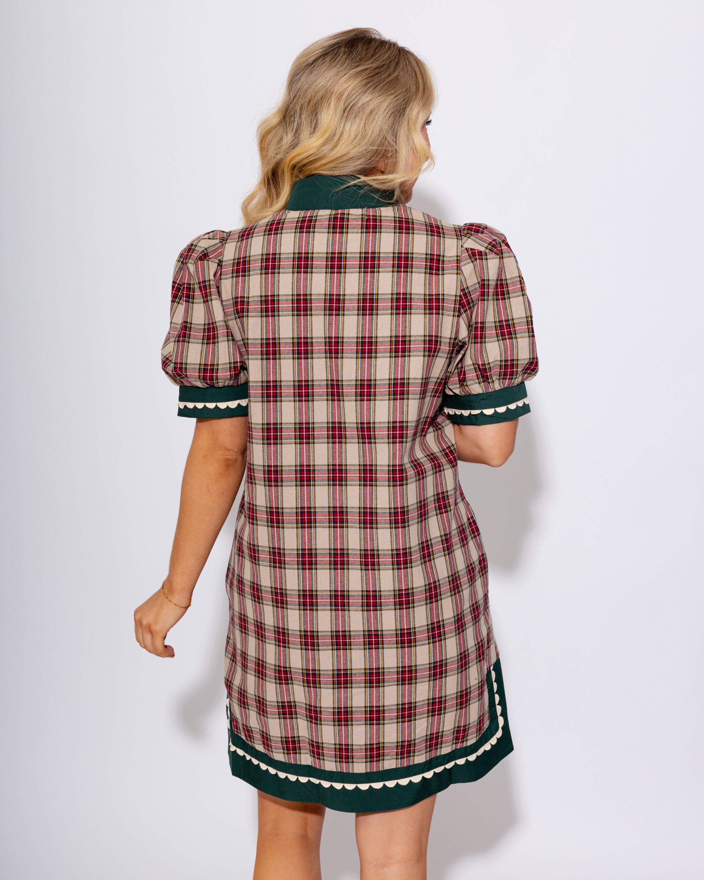 Plaid Flutter Sleeve Mini Dress