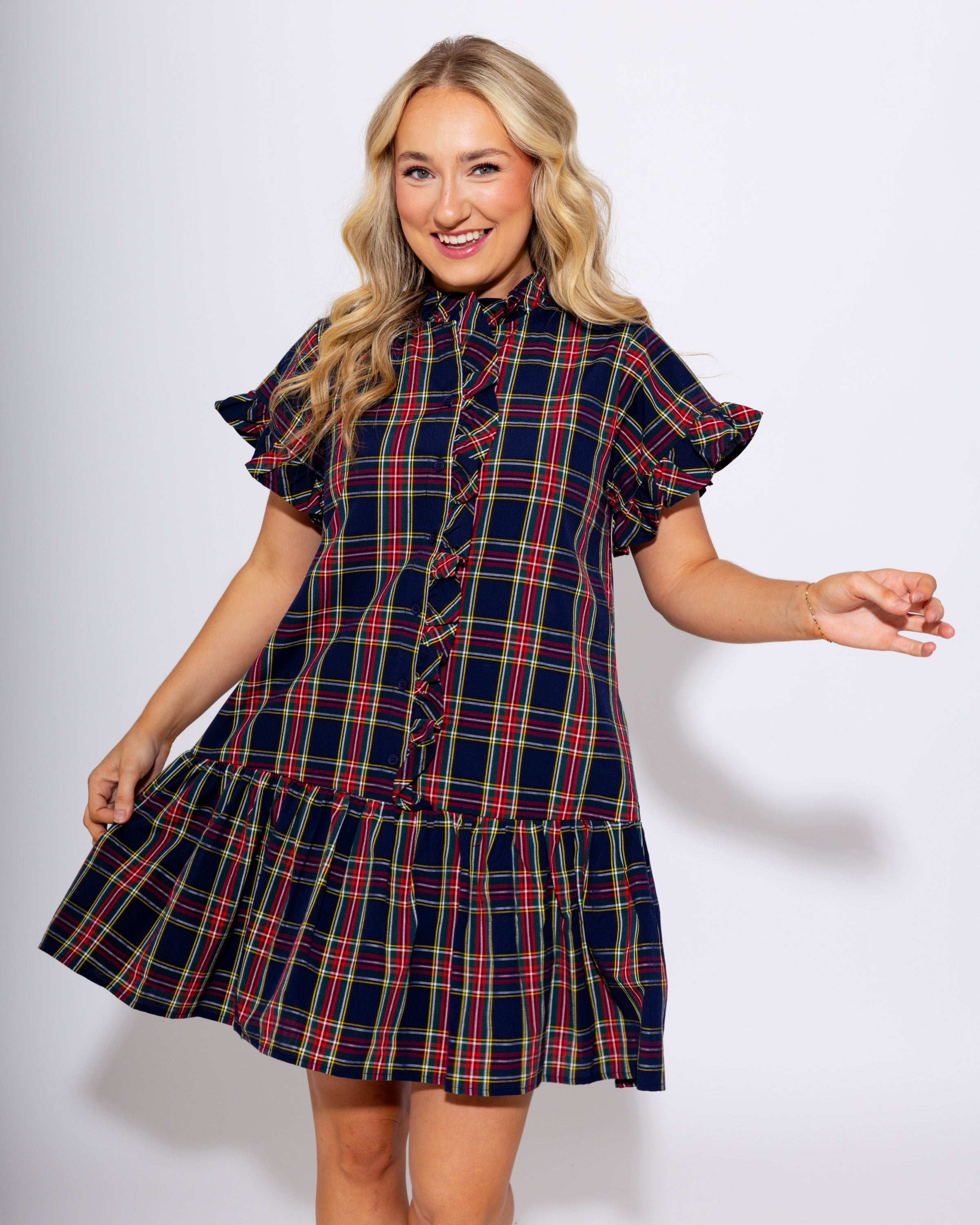 Plaid Perfection Ruffle Mini Dress