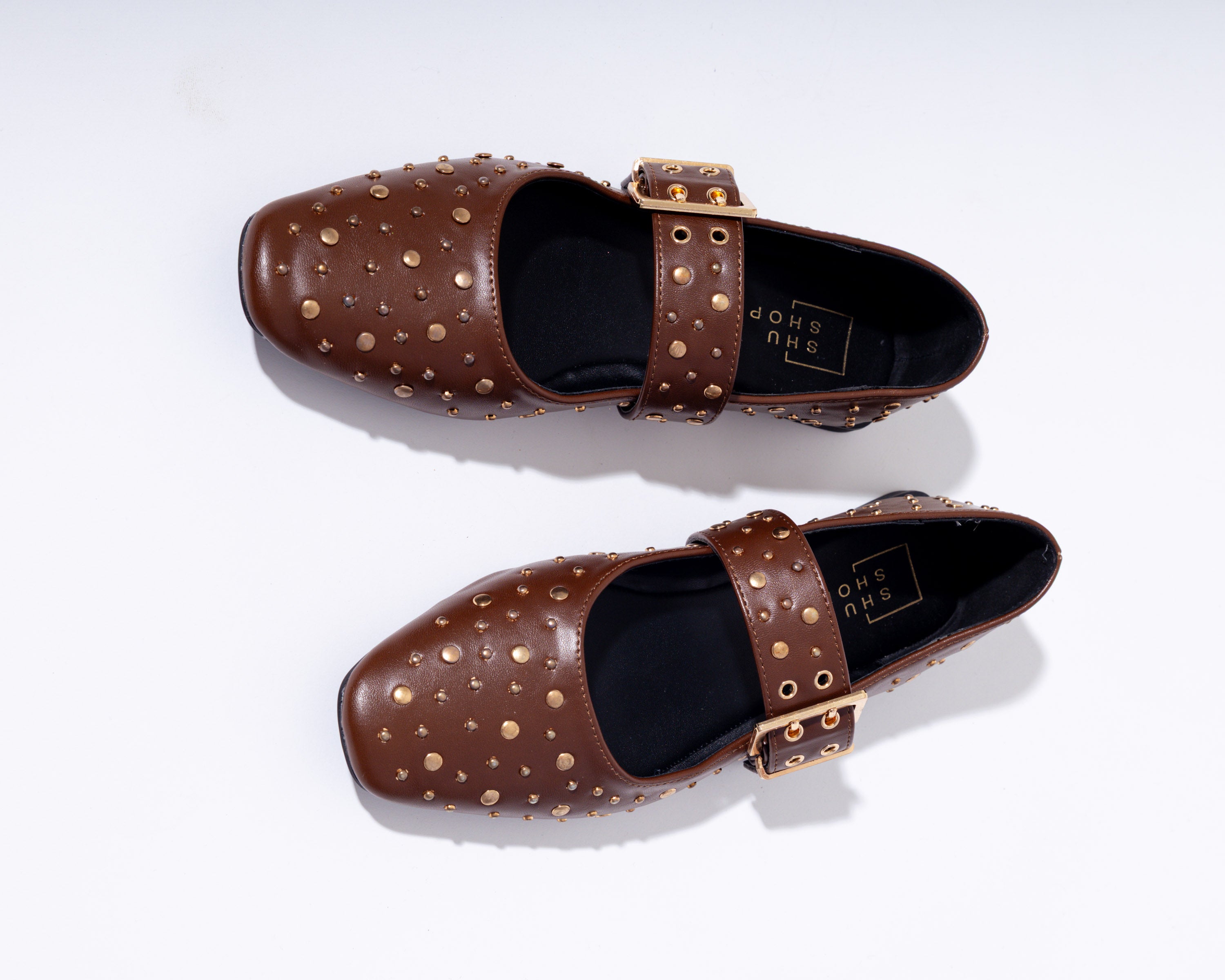 Avril Brown Studded Flats