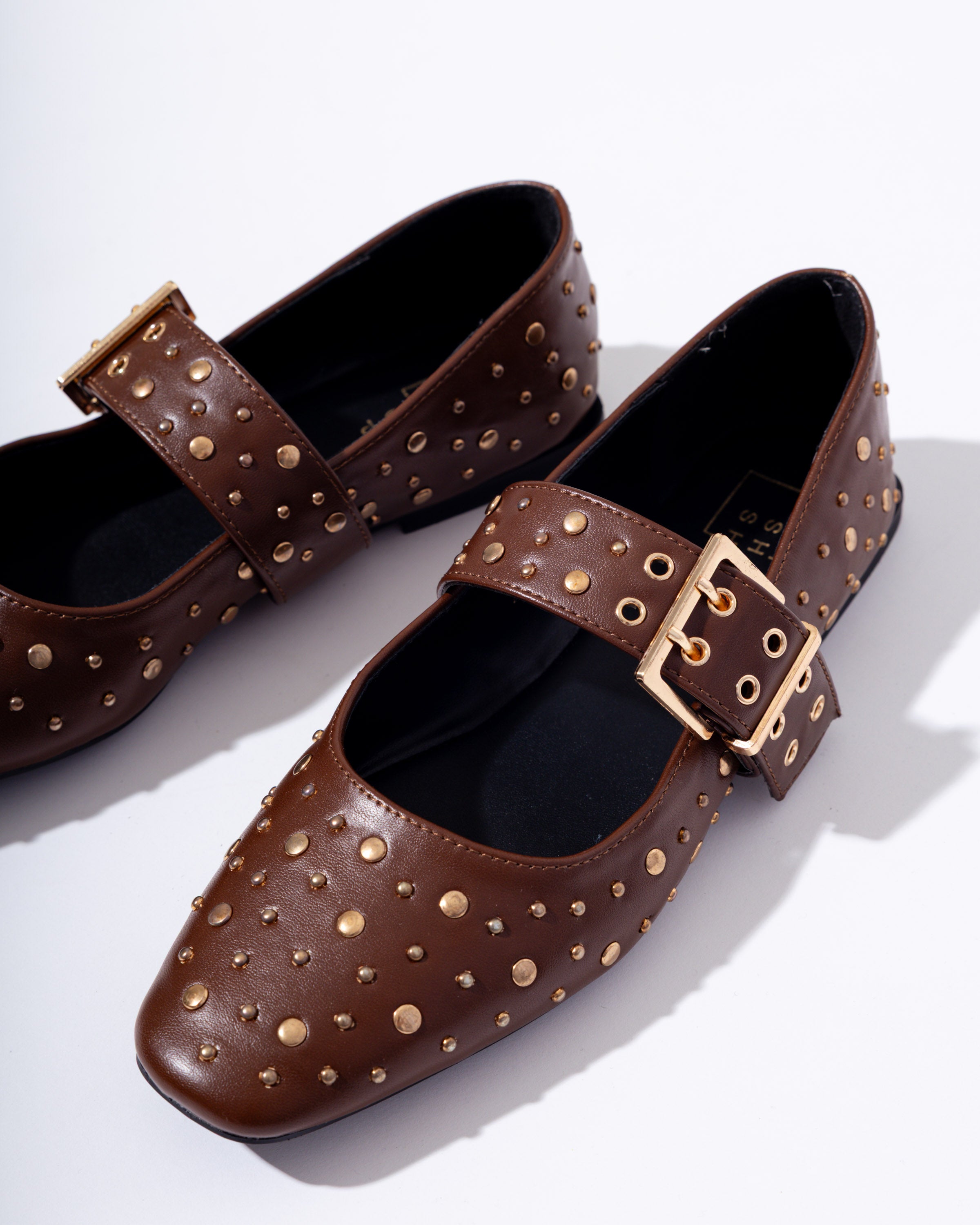 Avril Brown Studded Flats