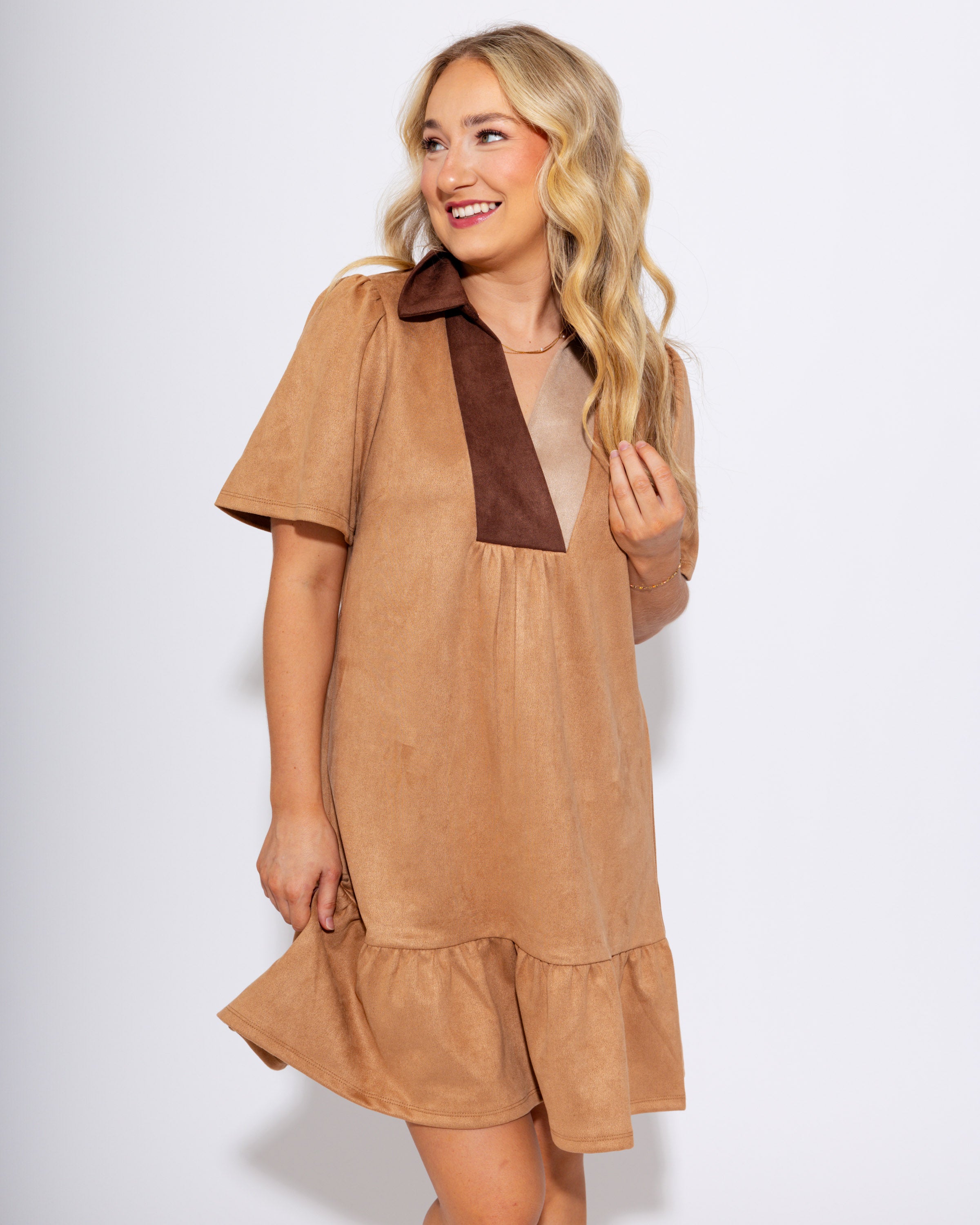 Ruffled Suede Mini Dress