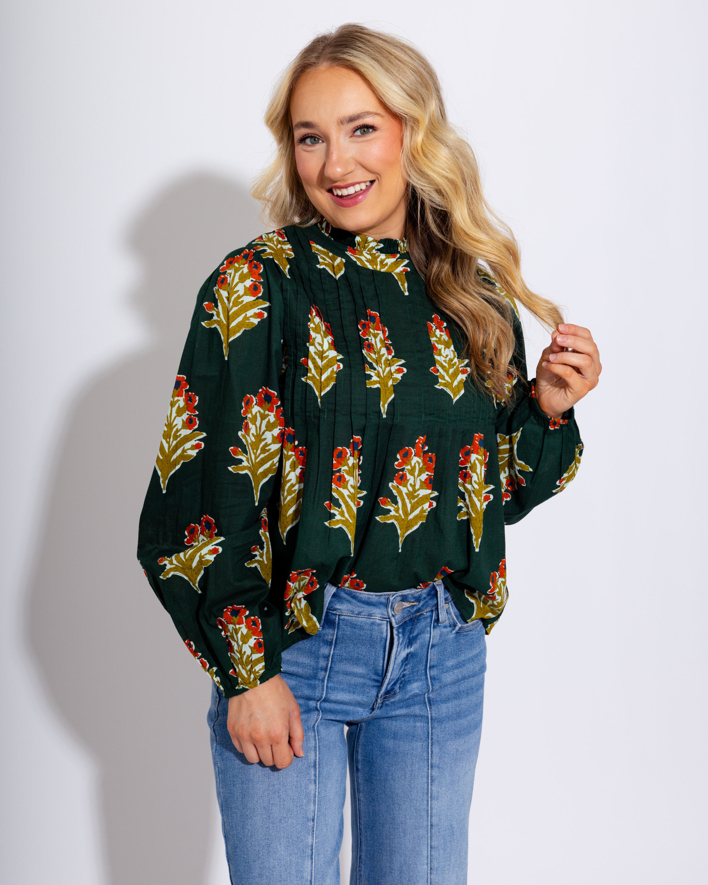 Petal Pop Long Sleeve Top in Green