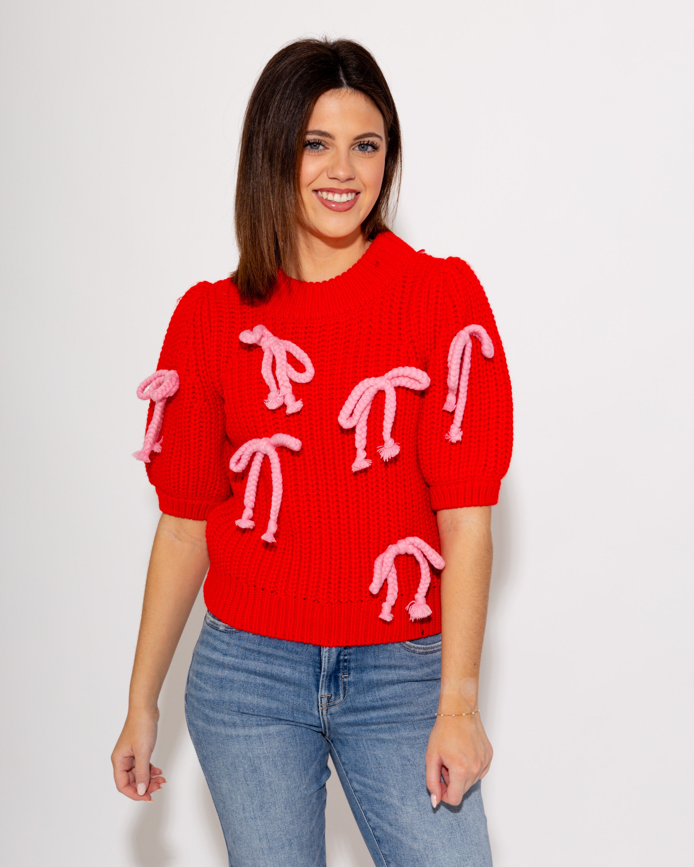Red Bow Knit Top