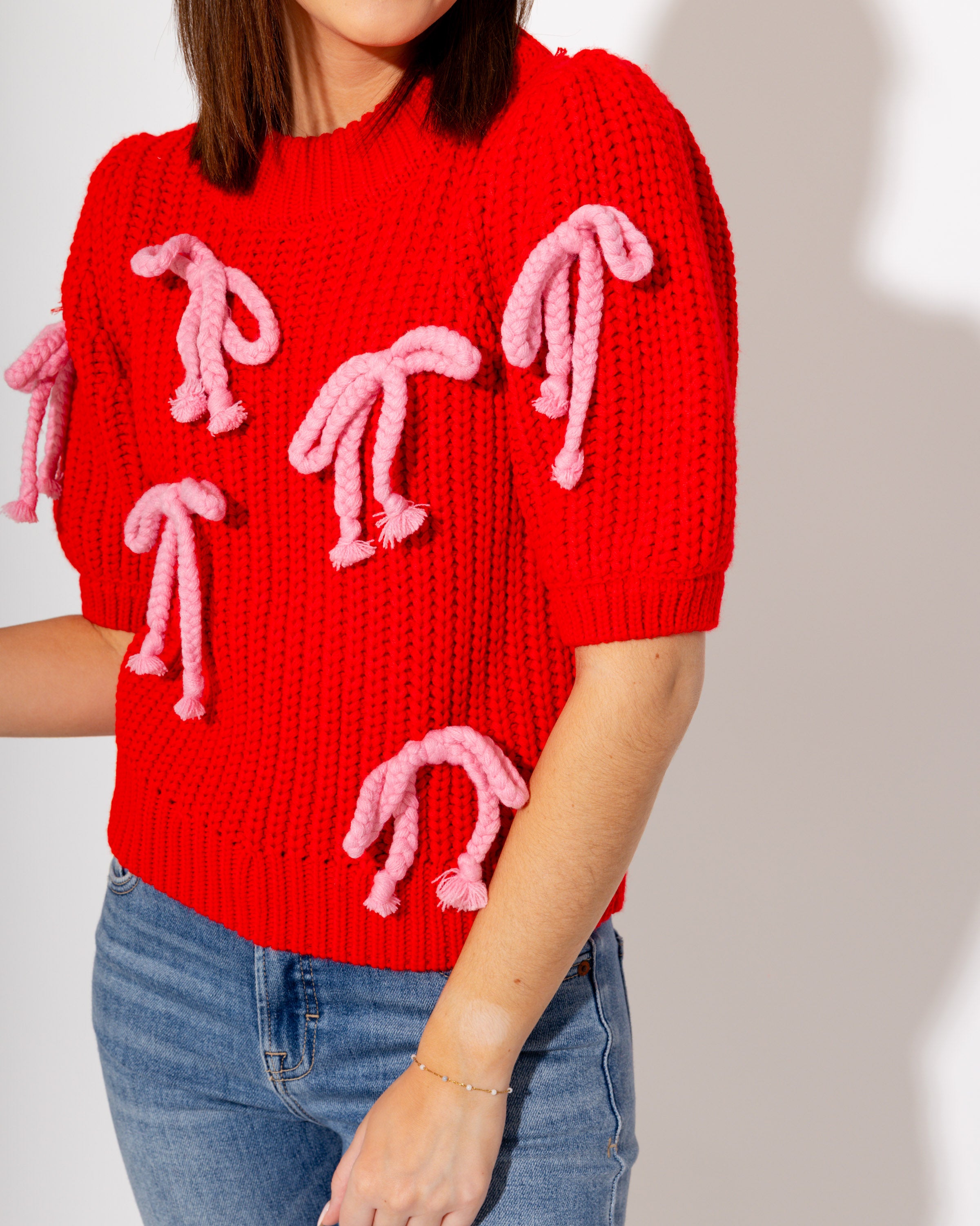 Red Bow Knit Top