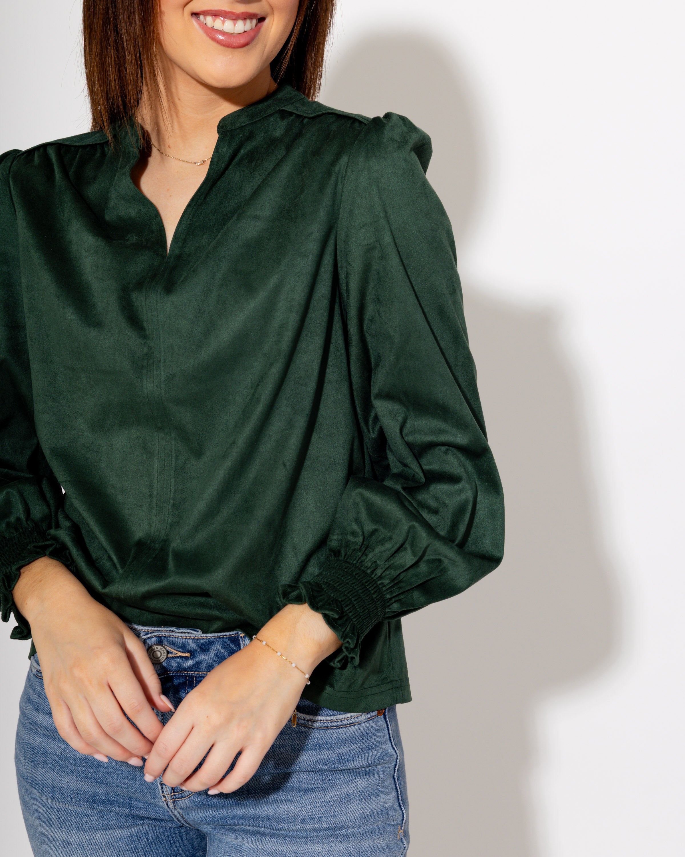 Ivy Jane | Long Sleeve Suede Top in Hunter