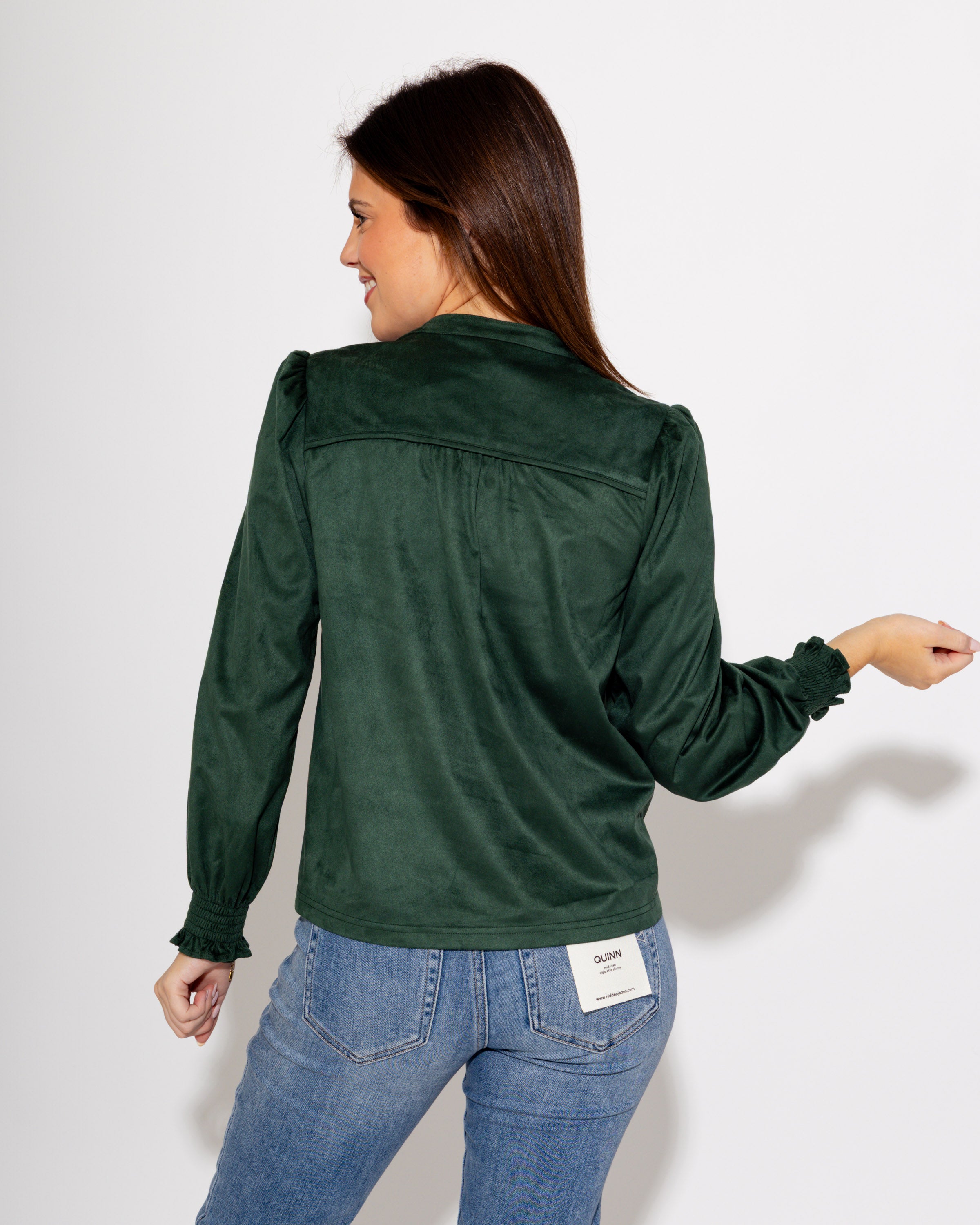 Ivy Jane | Long Sleeve Suede Top in Hunter