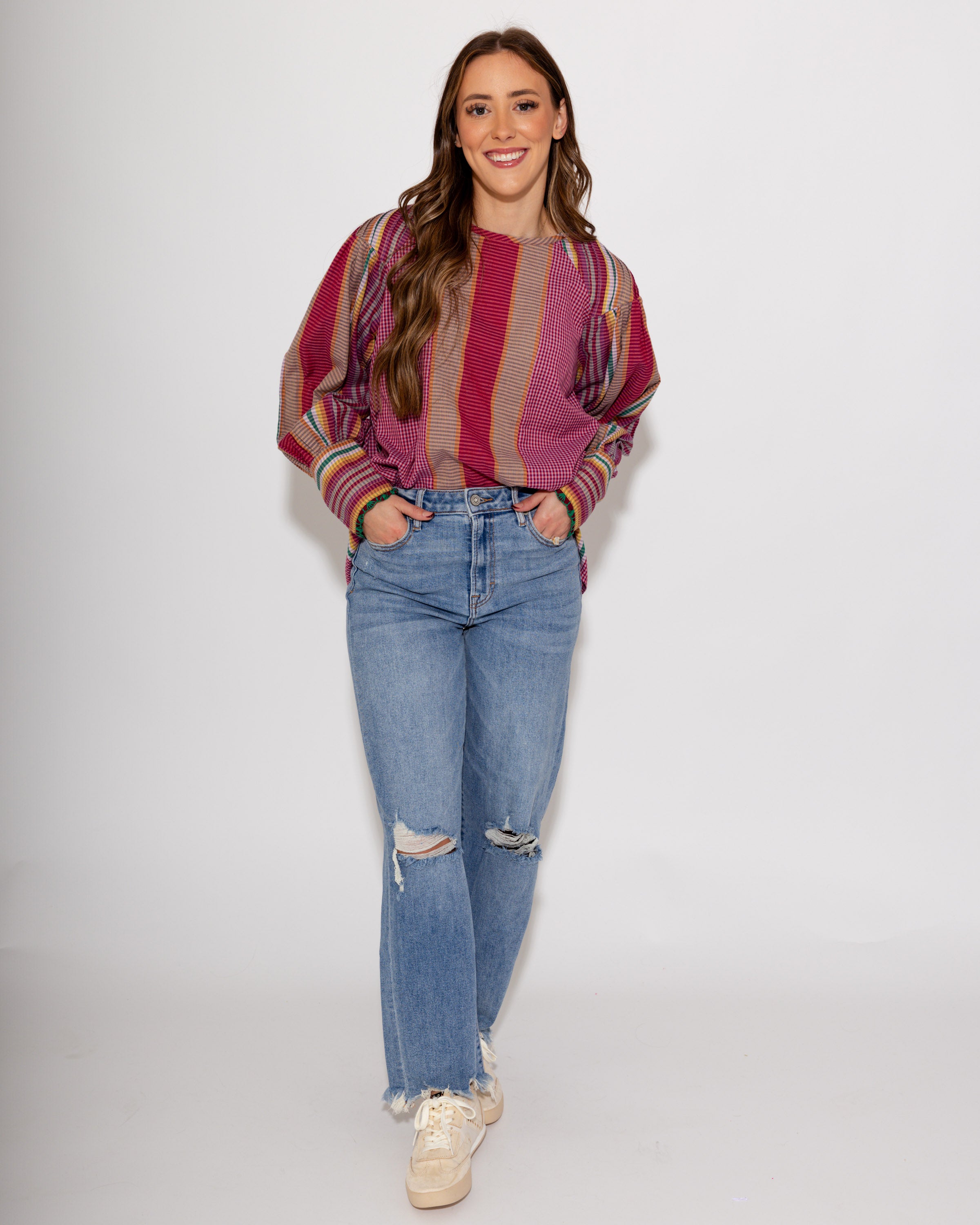 Multi Color Long Sleeve Top with Detailed Cuffs