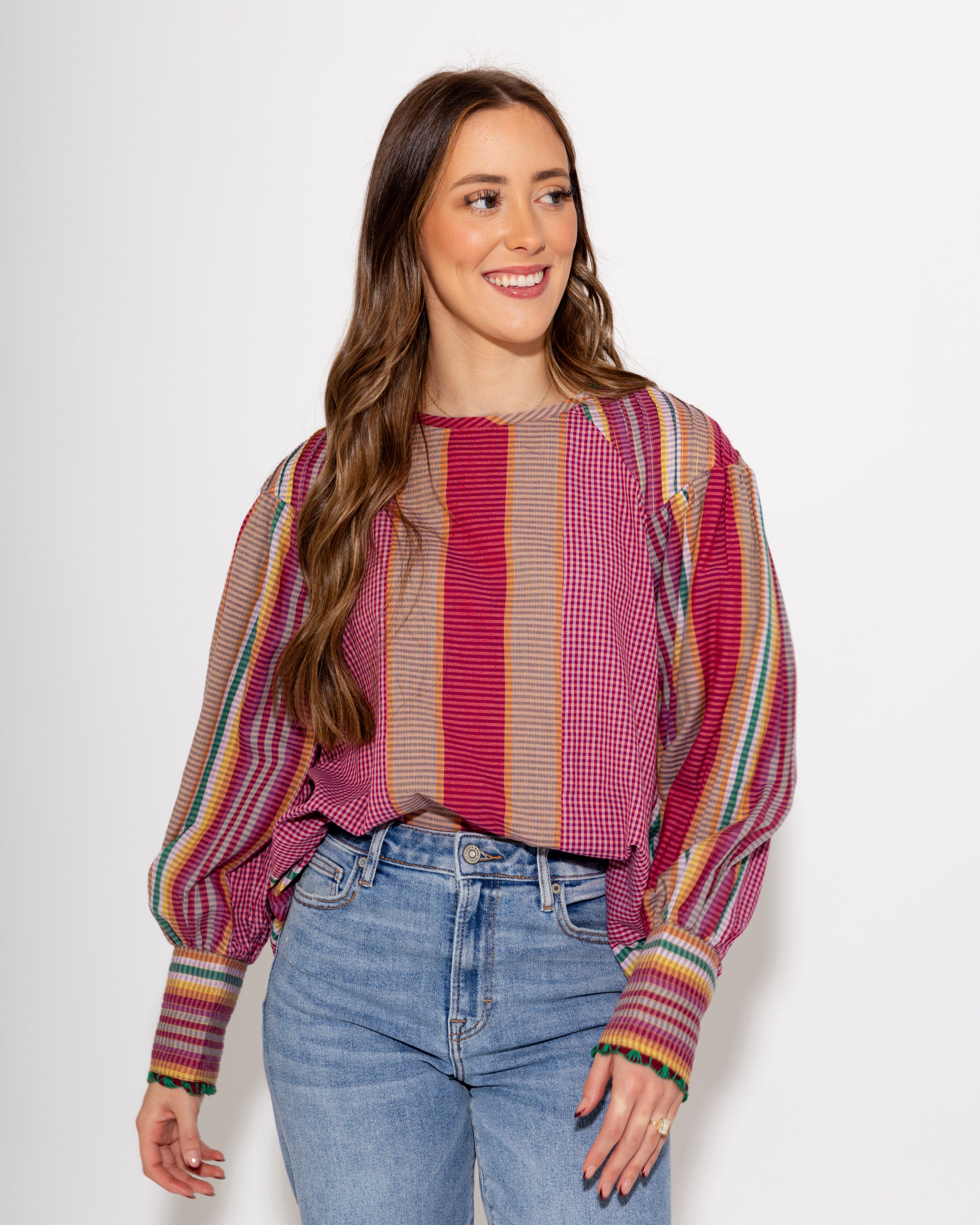 Multi Color Long Sleeve Top with Detailed Cuffs