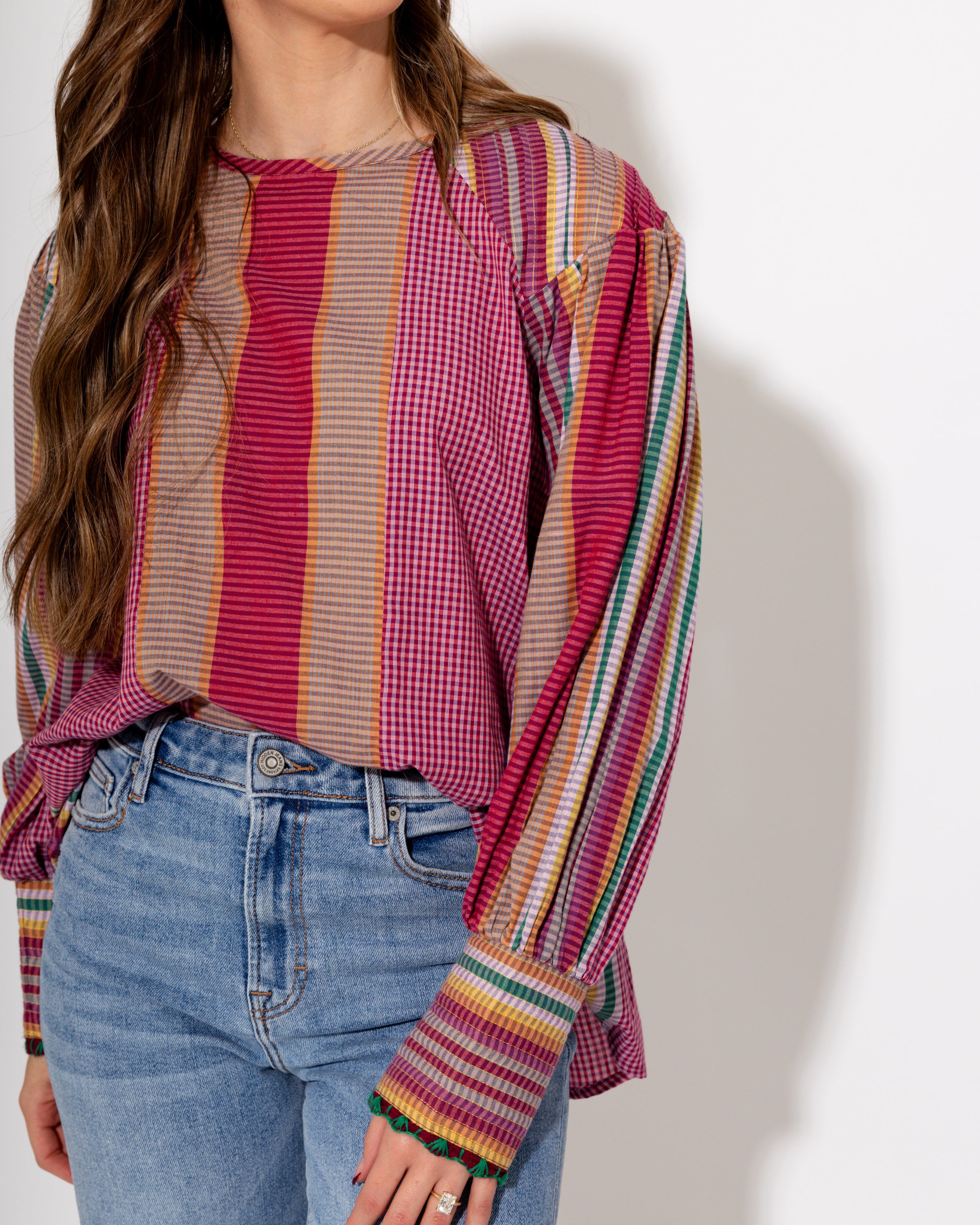 Multi Color Long Sleeve Top with Detailed Cuffs