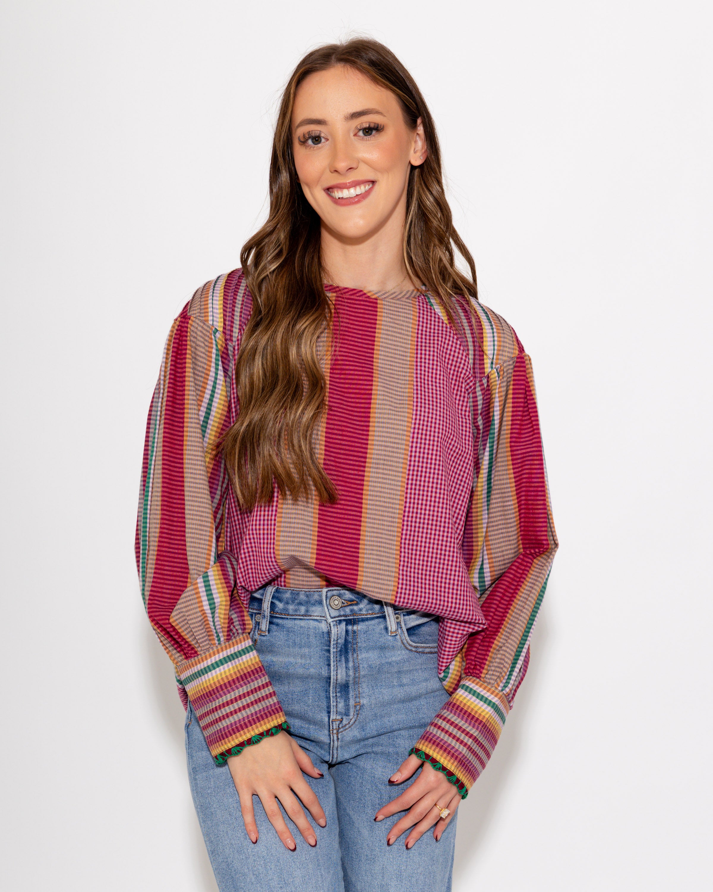 Multi Color Long Sleeve Top with Detailed Cuffs