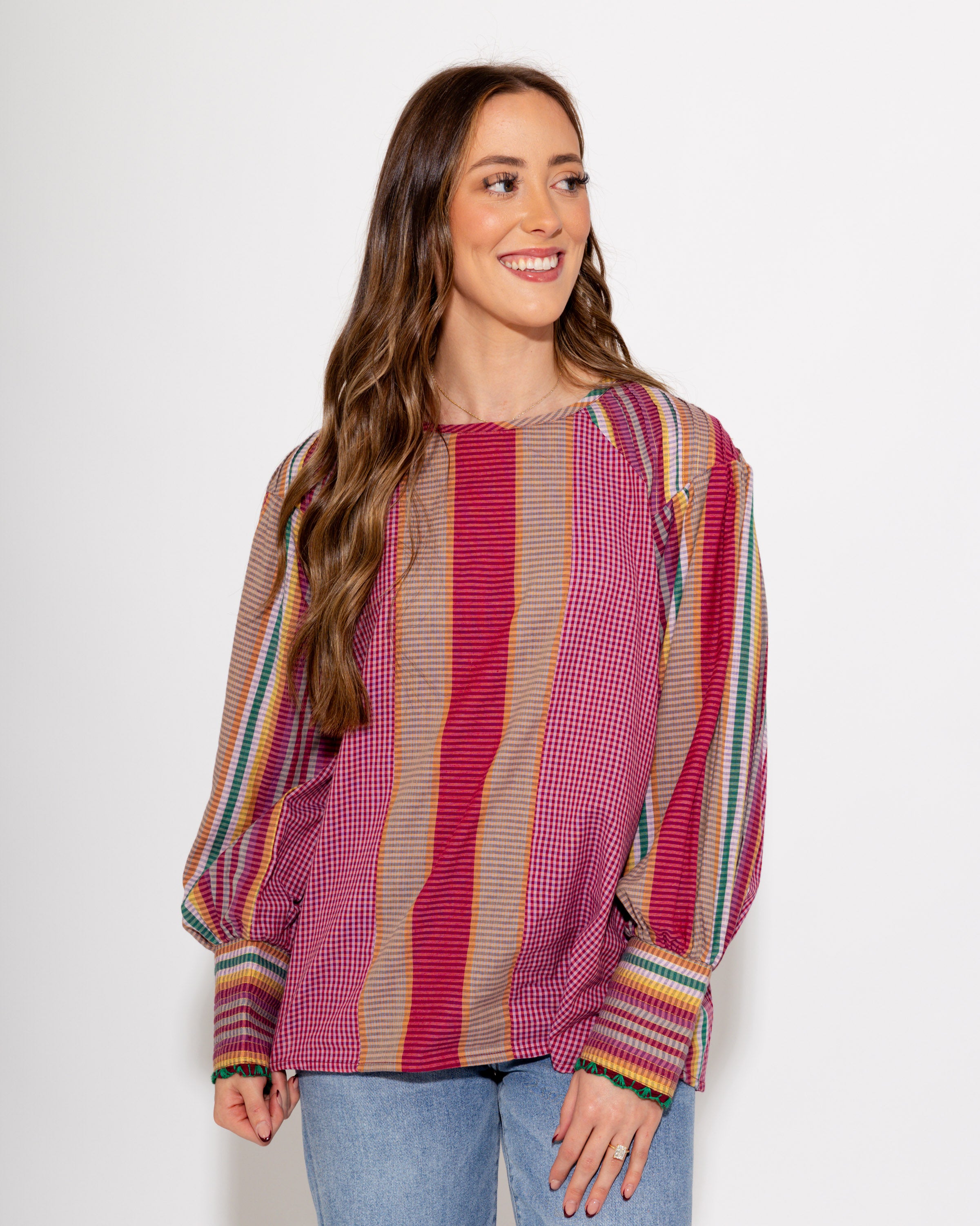 Multi Color Long Sleeve Top with Detailed Cuffs