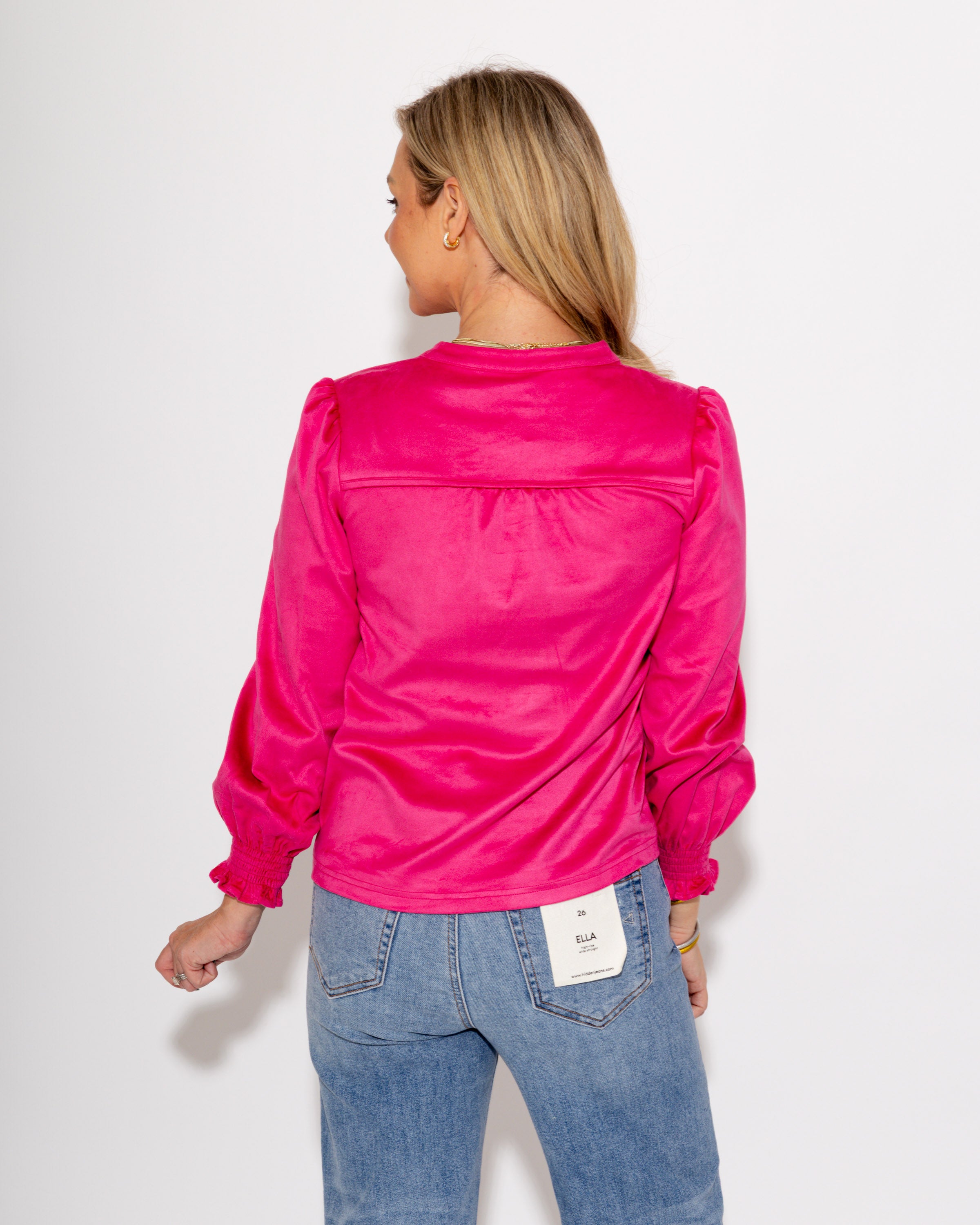 Ivy Jane | Long Sleeve Suede Top in Hot Pink