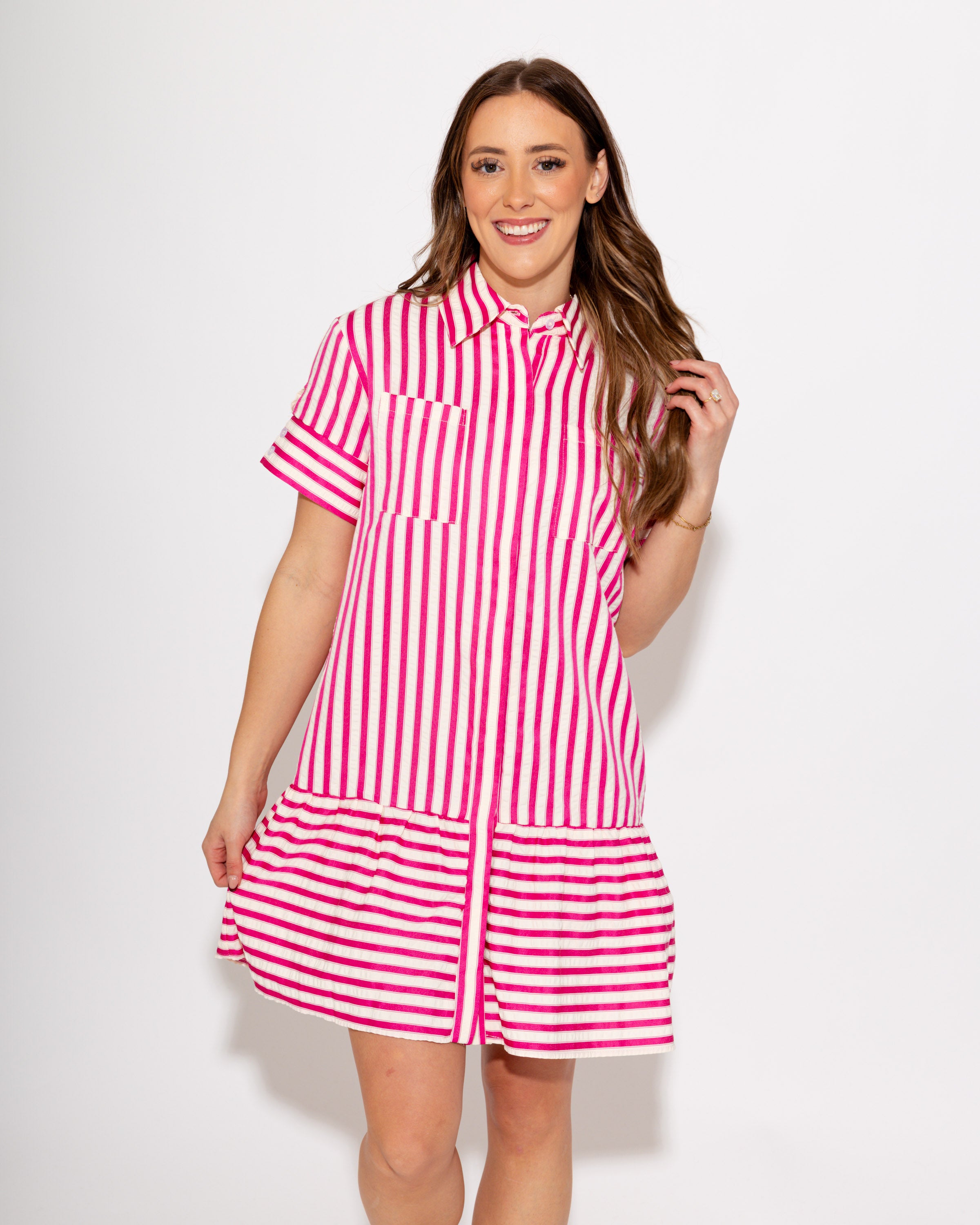 Pink Striped Swing Dress