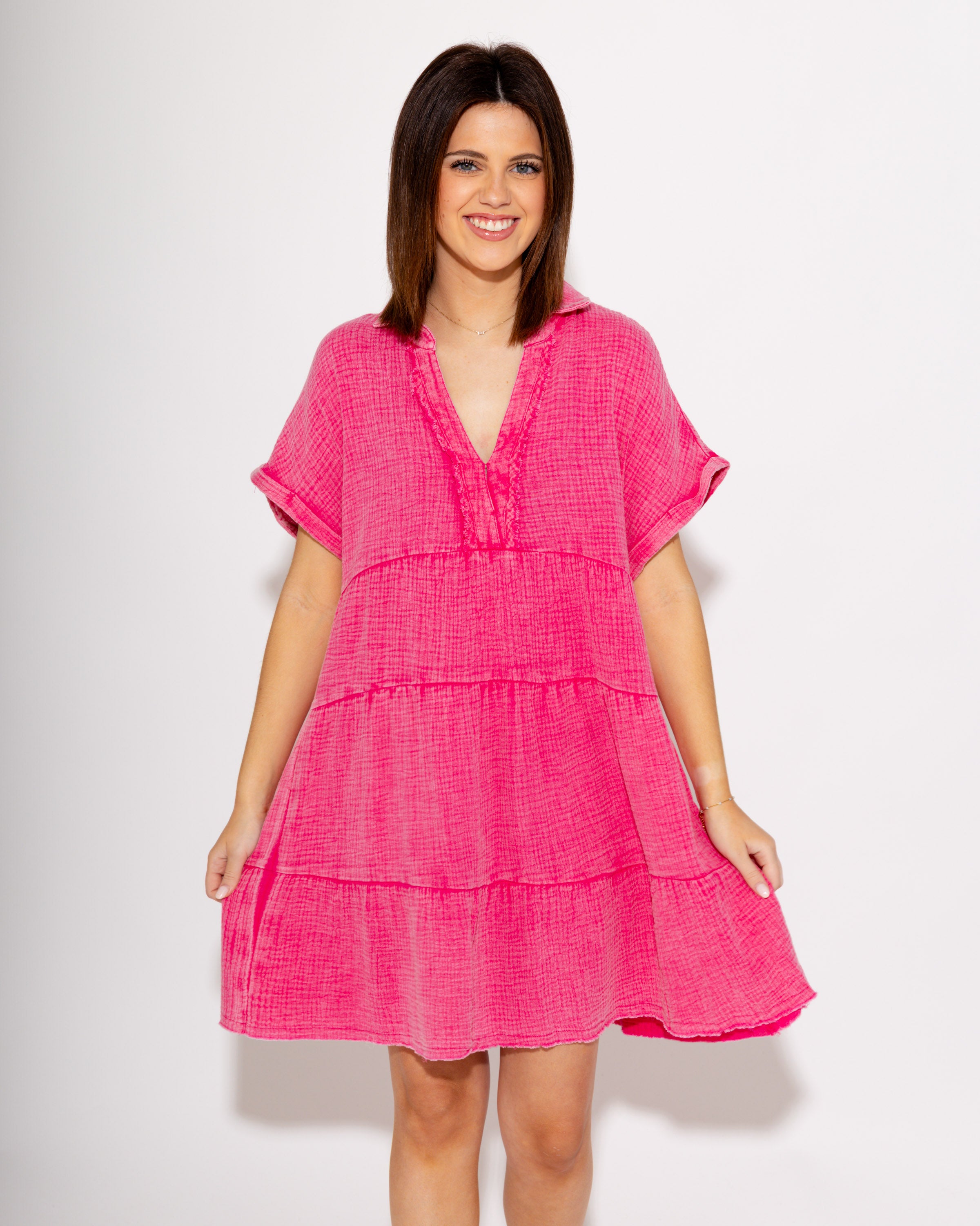 Airy Charm Tiered Babydoll Dress in Pink