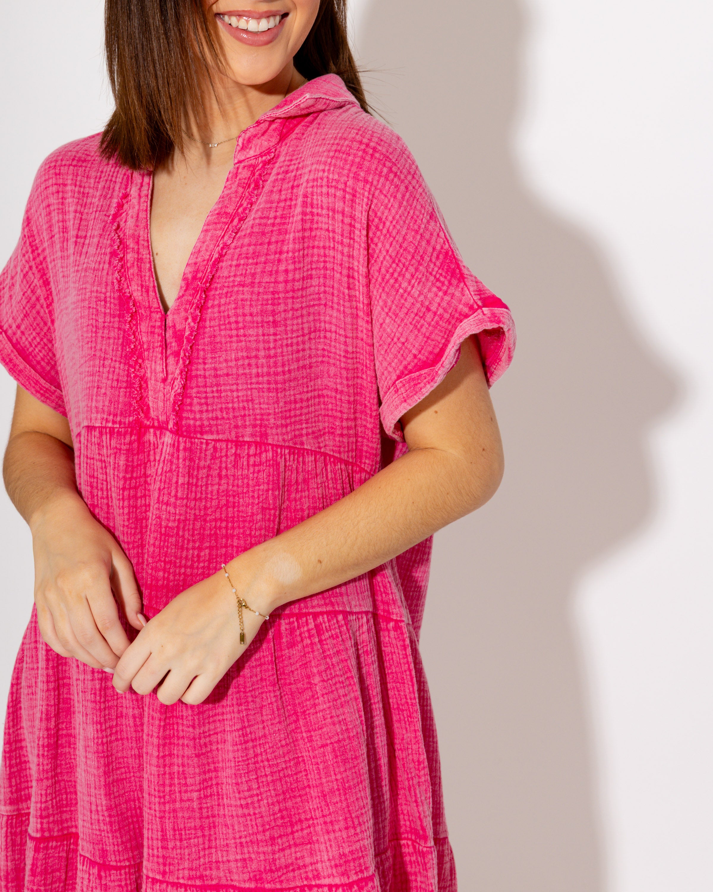 Airy Charm Tiered Babydoll Dress in Pink