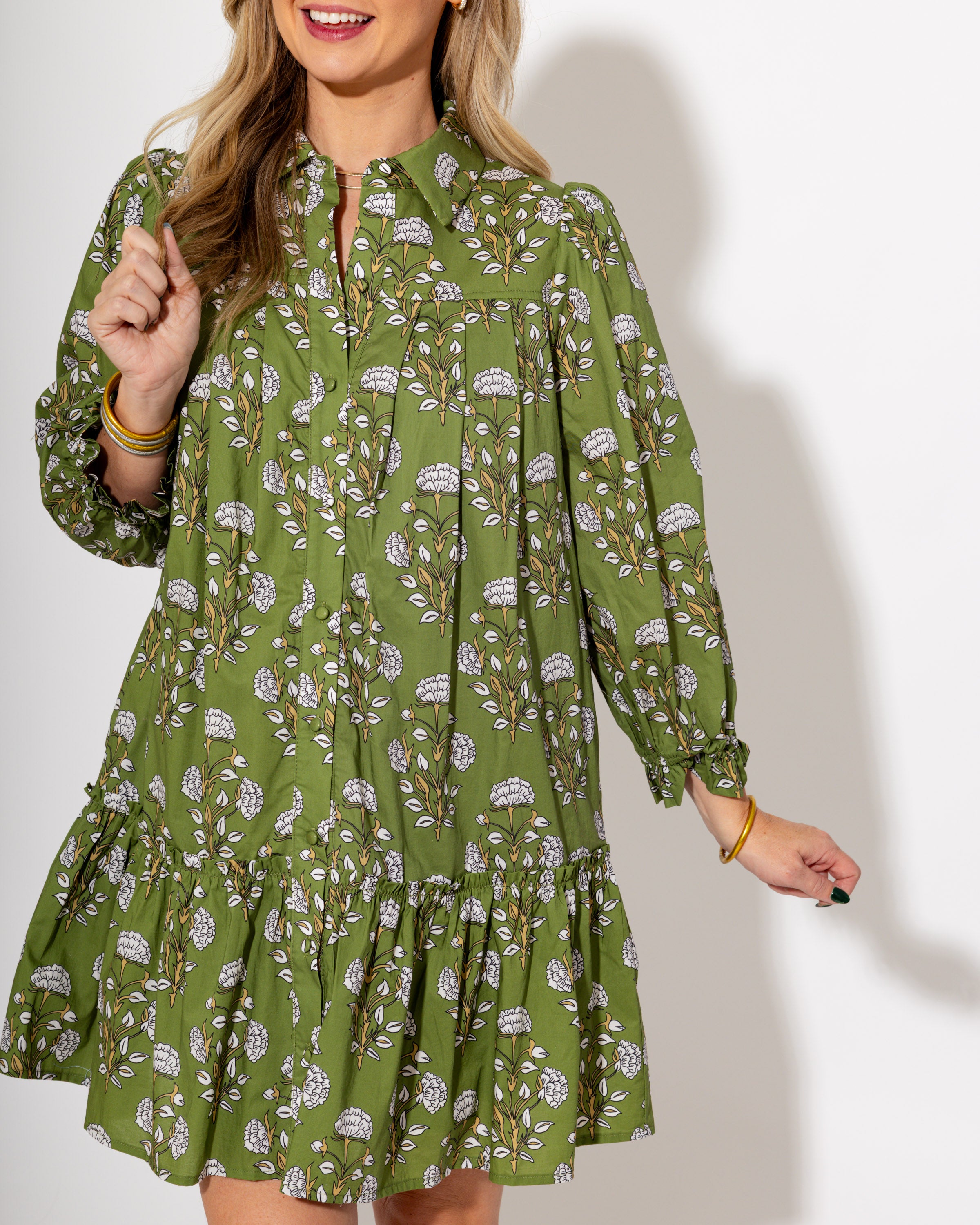 Olive Bloom Button Down Dress