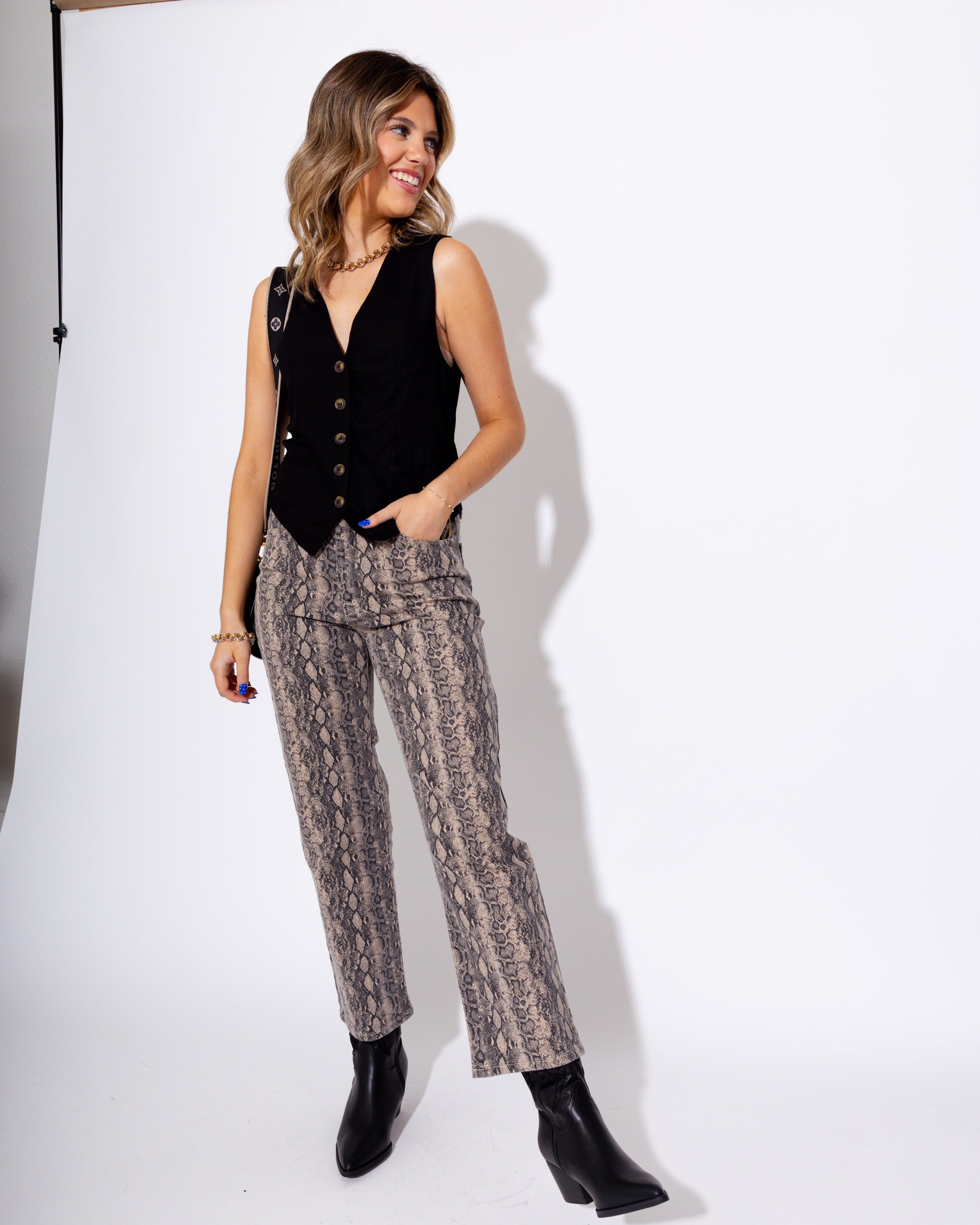 Vintage Straight Snake Print Jeans