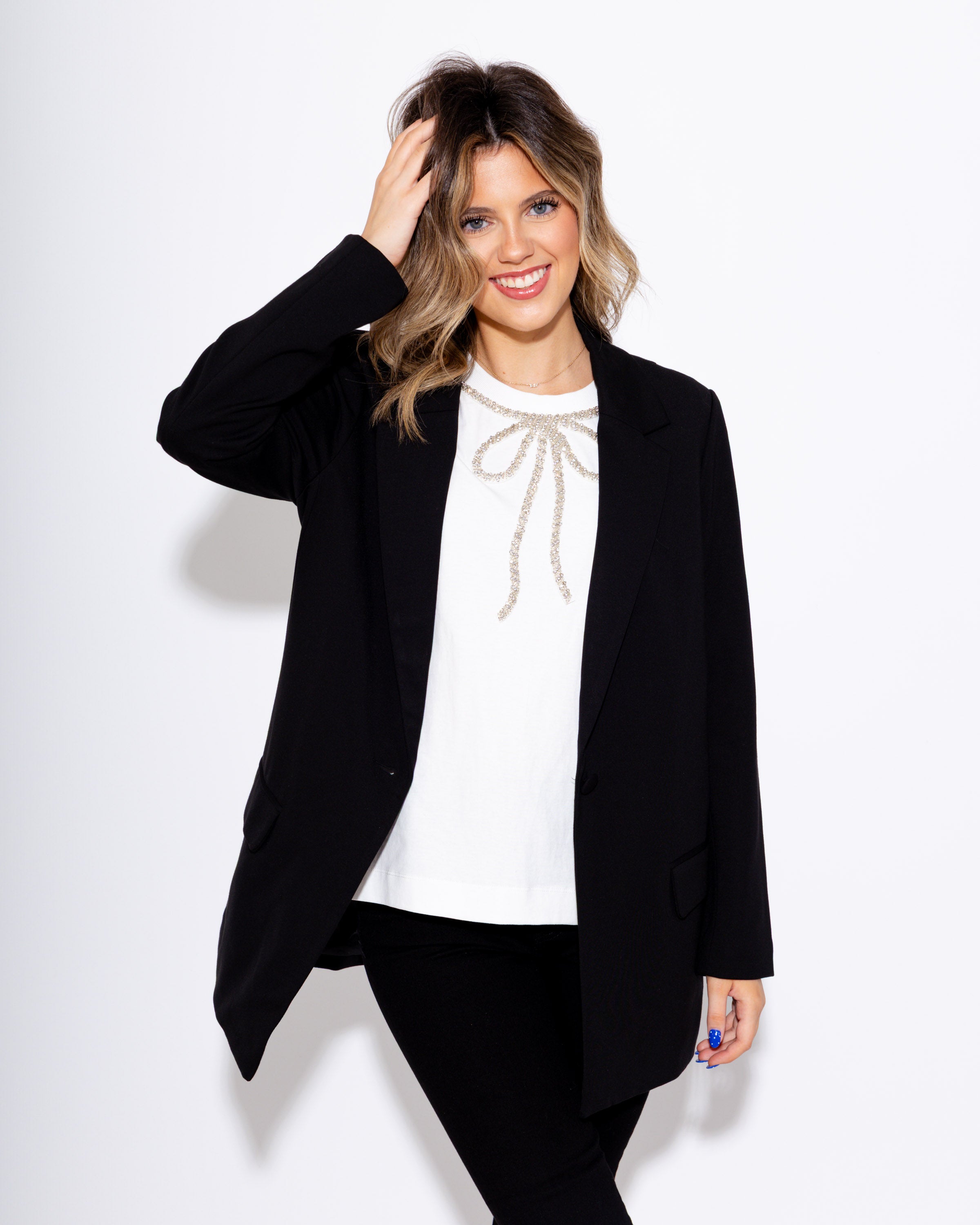 Stretch Knit Open Pocket Boyfriend Blazer