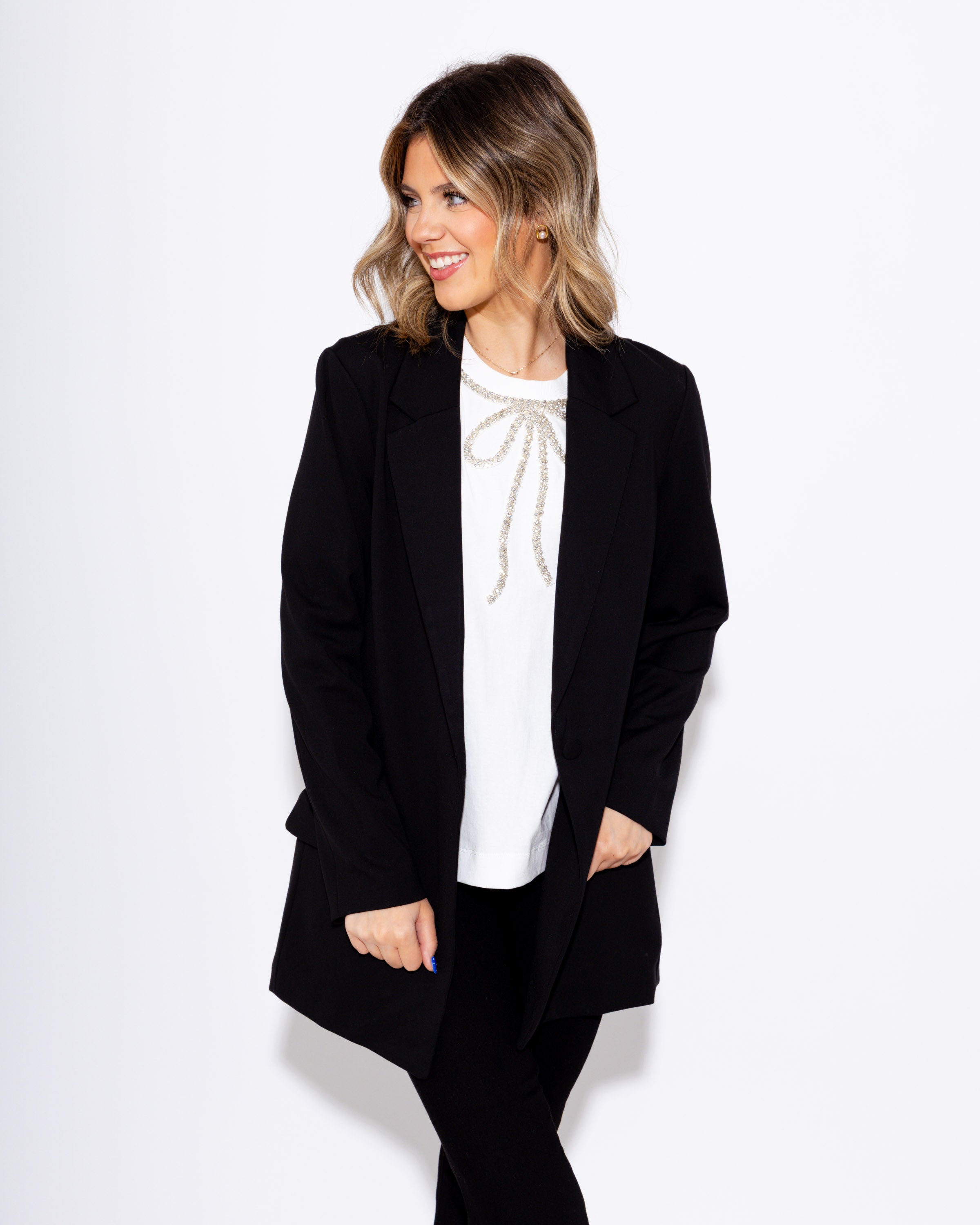 Stretch Knit Open Pocket Boyfriend Blazer