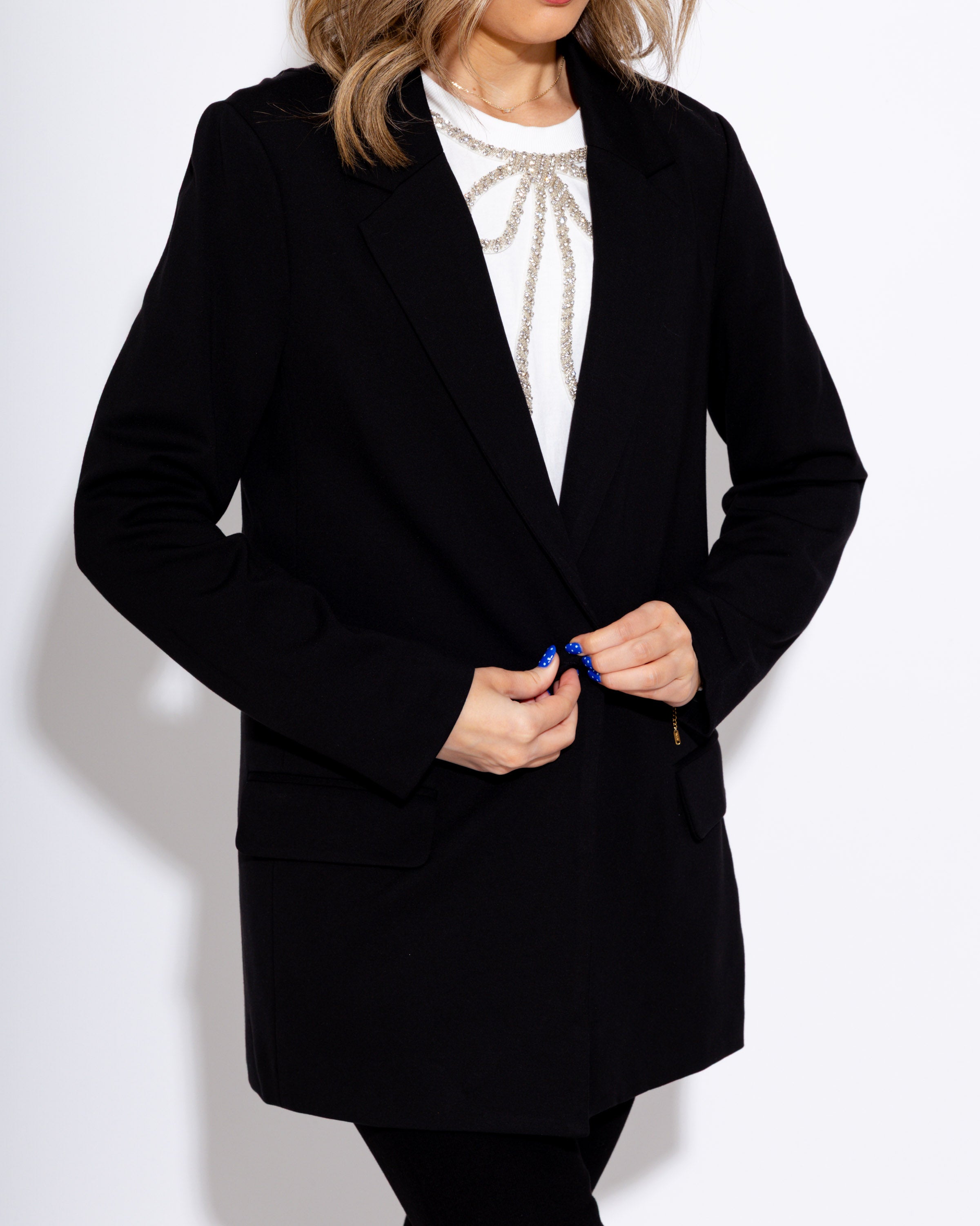 Stretch Knit Open Pocket Boyfriend Blazer