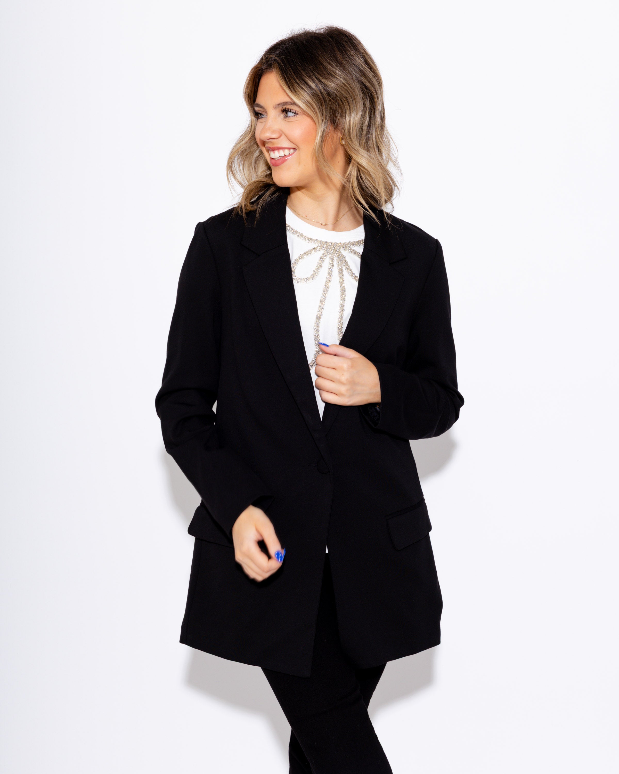 Stretch Knit Open Pocket Boyfriend Blazer