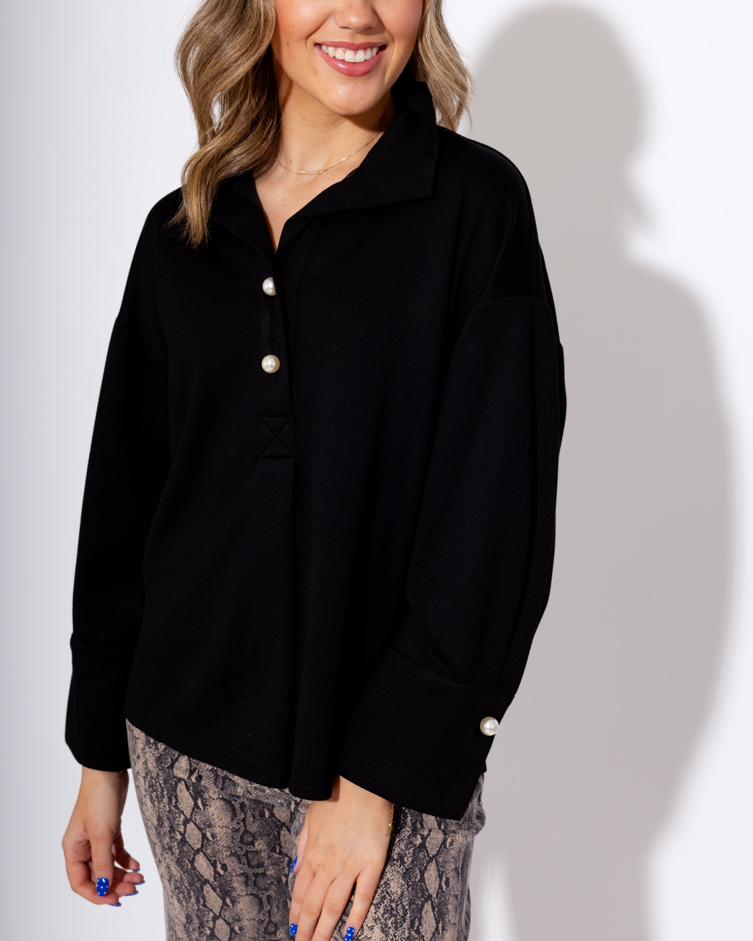 Pearl & Pleat Long Sleeve Blouse