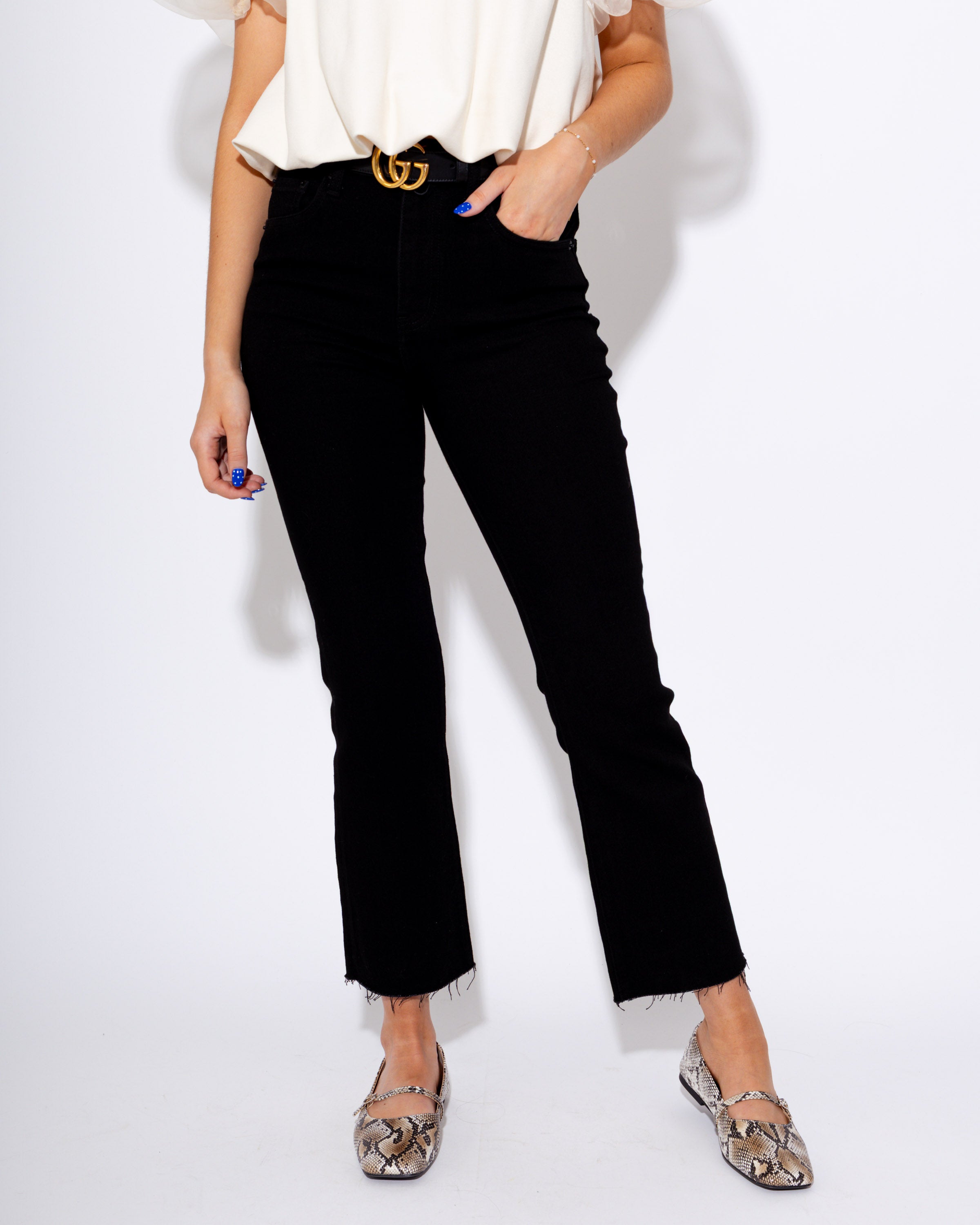 Shy Girl High Rise Frayed Jeans In After Party