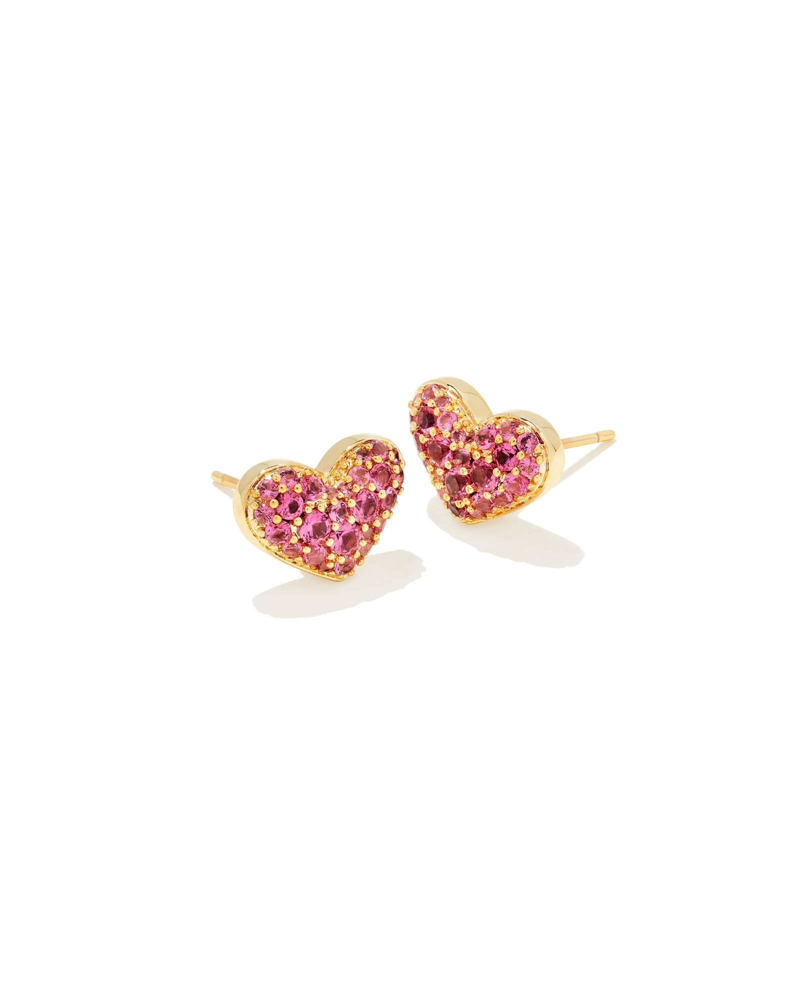 Ari Pave Crystal Heart Earrings in Gold Pink Crystal