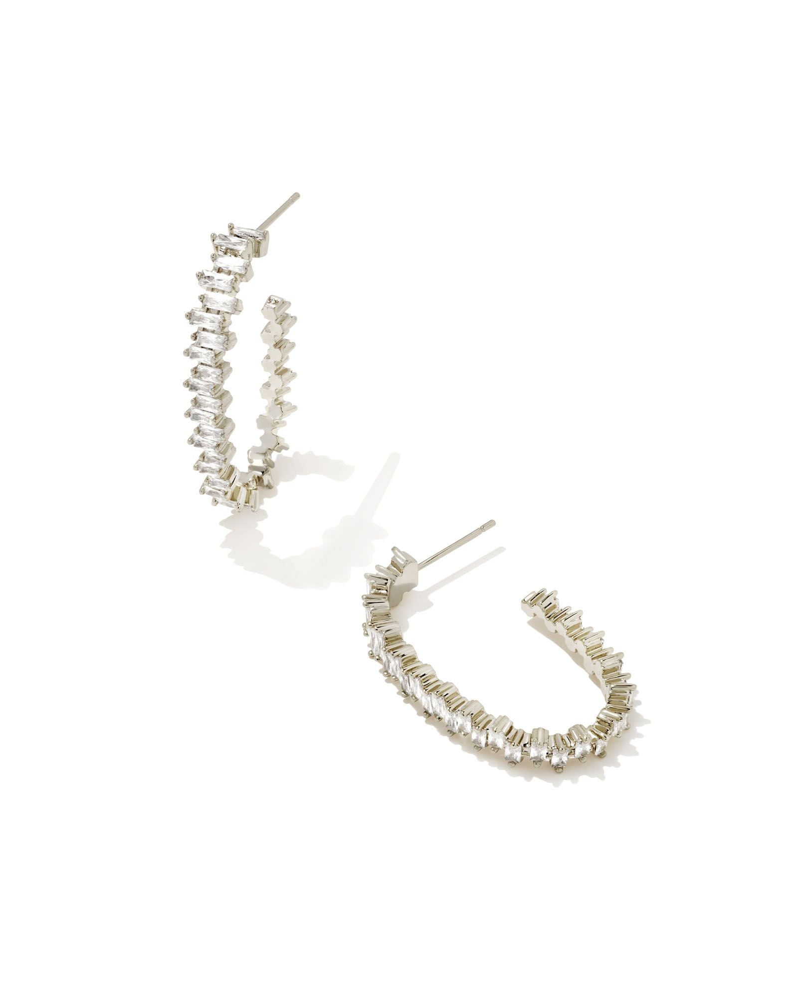 Juliette Oval Hoop Earrings in Rhodium White Crystal