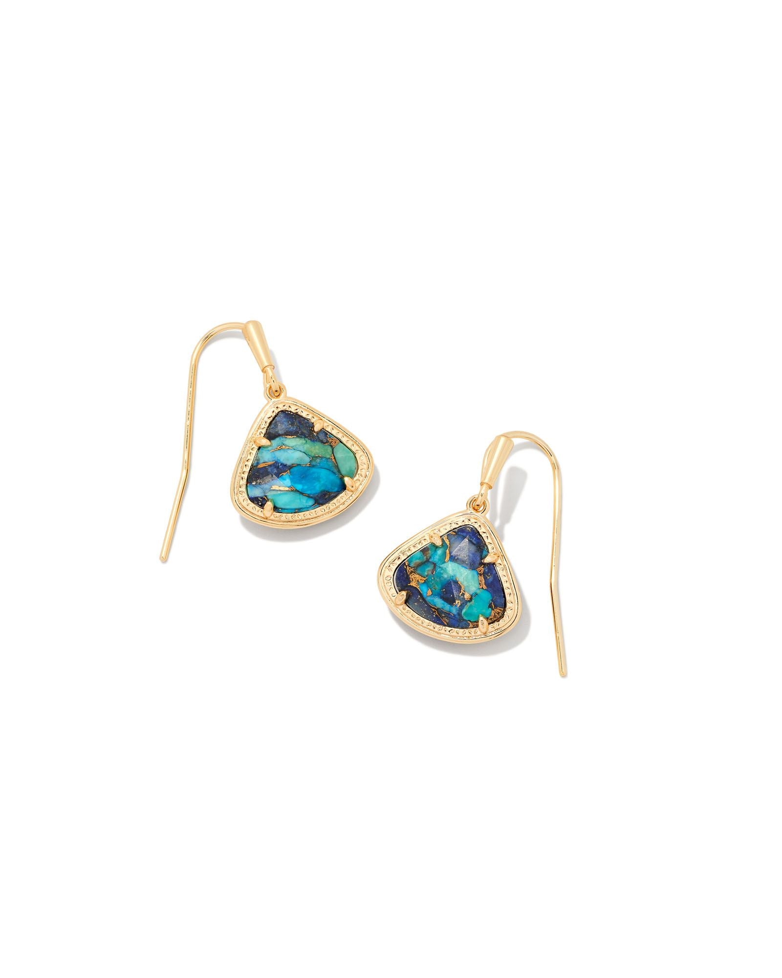 Kendall Drop Earring in Gold Bronze Veined Lapis Turquoise