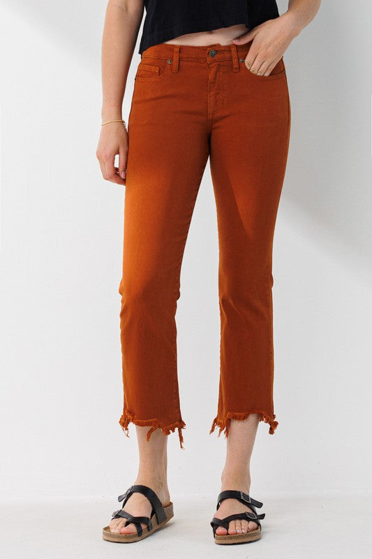 Rust Mid Rise Cropped Straight Leg