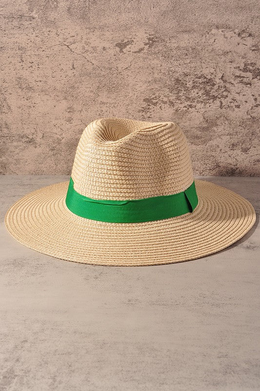 Color Banded Fedora Hat in Green
