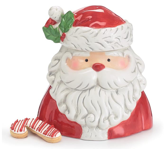Santa Head Shape Holly Accent Cookie Jar