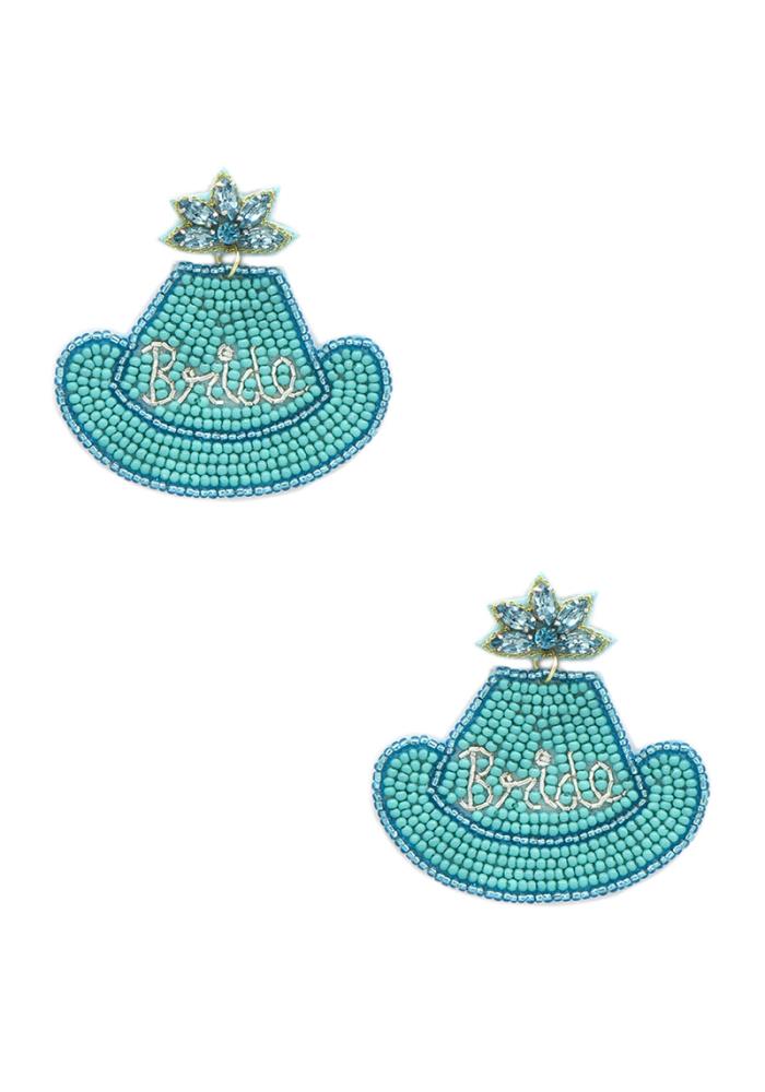 Bridal Hat Earrings in Turquoise