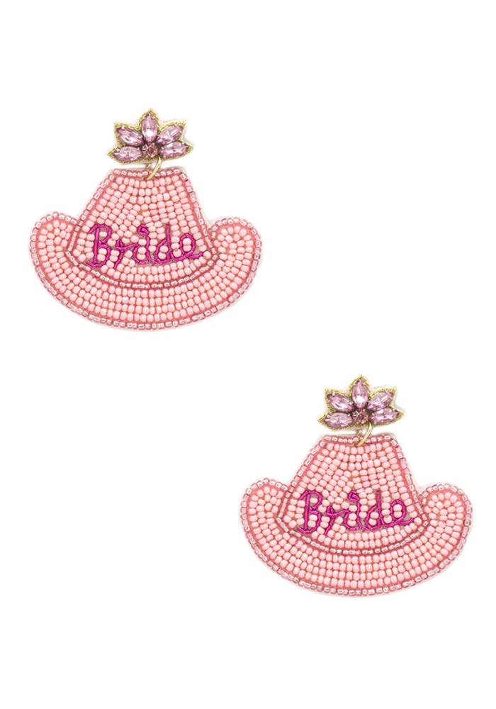 Bridal Hat Earrings in Pink