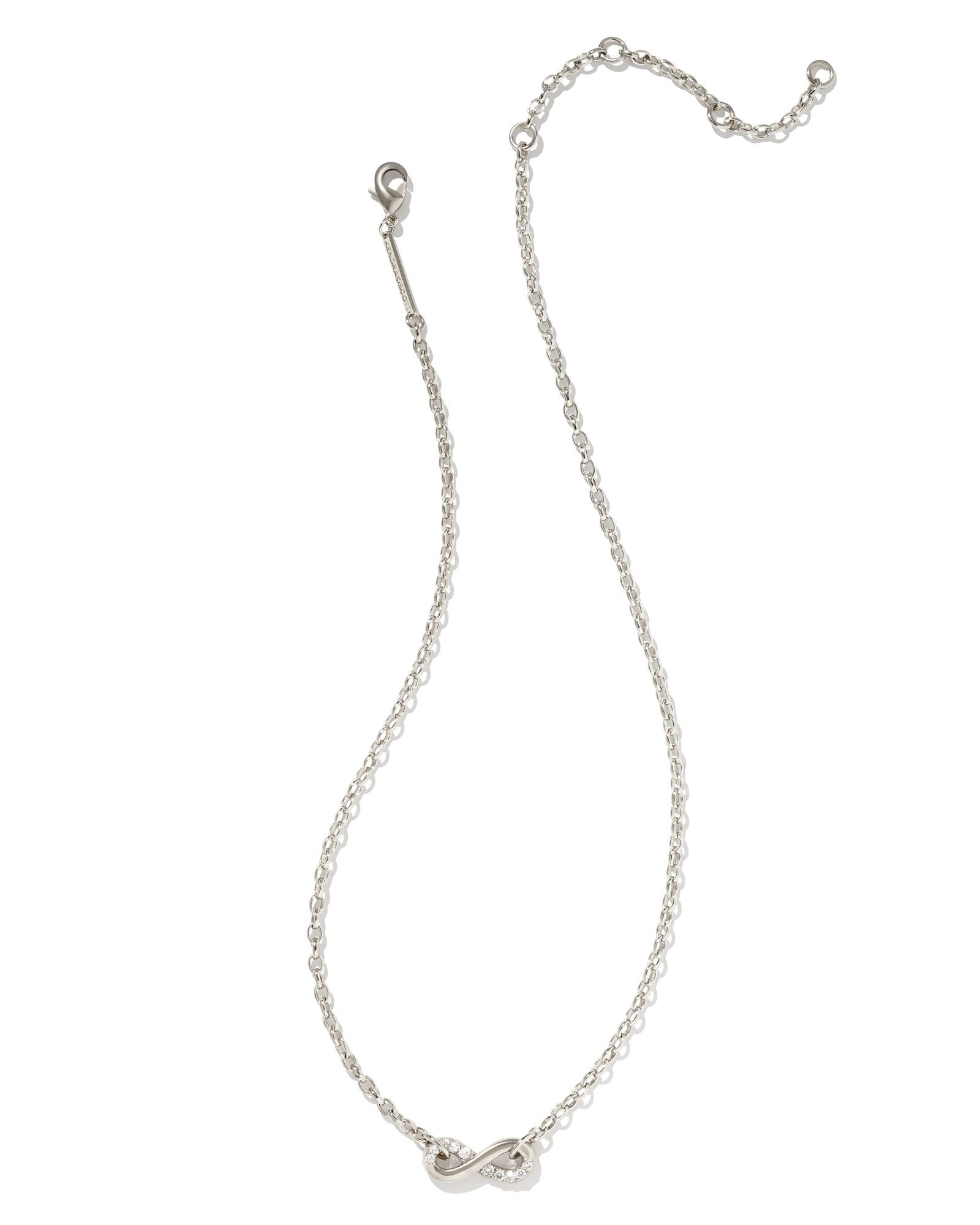 Annie Infinity Pendant Necklace in Rhodium White Crystal