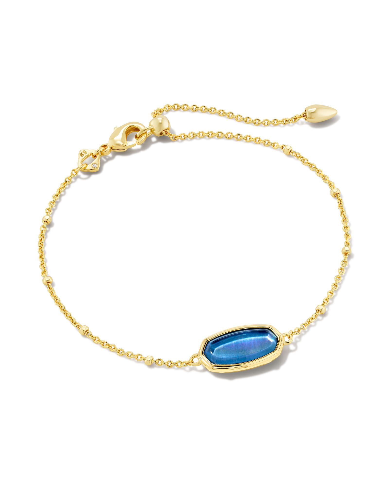 Framed Elaina Delicate Bracelet in Gold Dark Blue Mother of Pearl