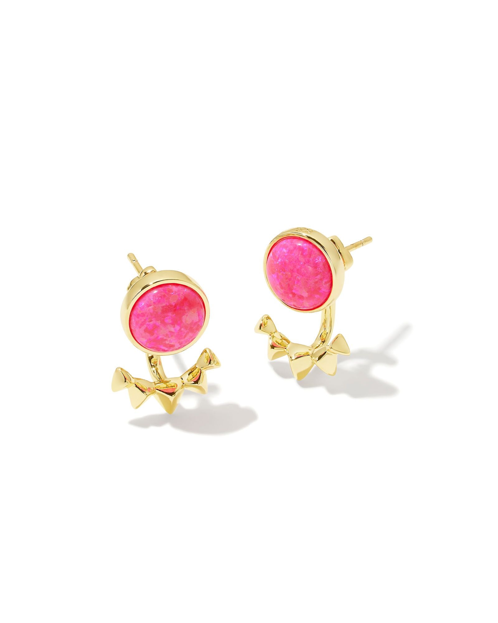 Sienna Ear Jacket Earrings in Gold Bright Pink Opal