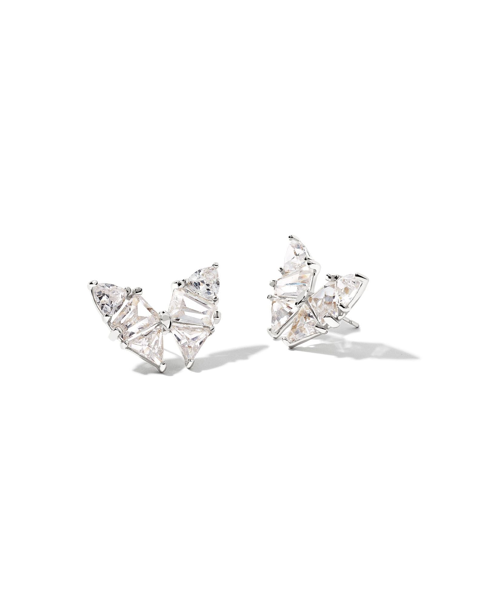 Blair Silver Butterfly Stud Earrings in White Crystal